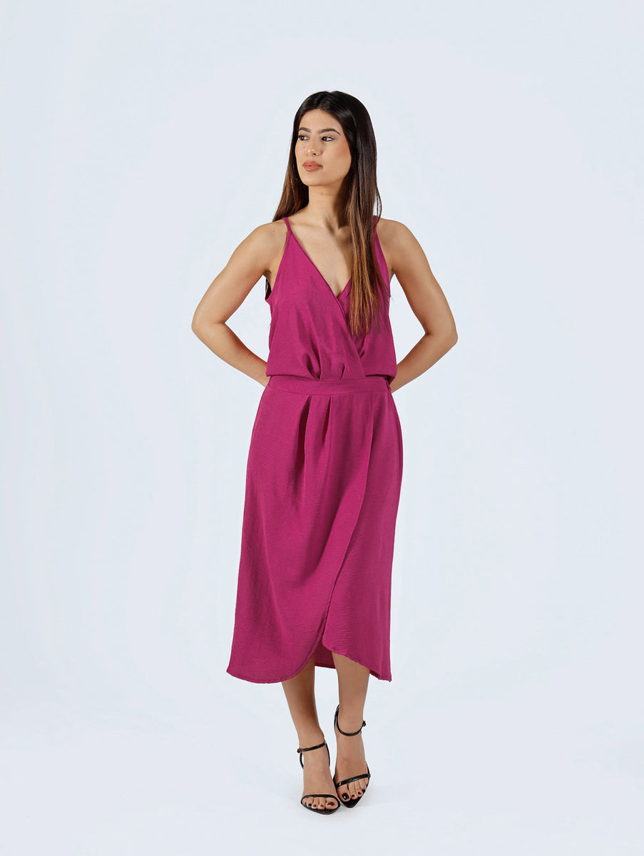 Elise | Lemon Plunge-Neck Midi Dress With Drop-Waist