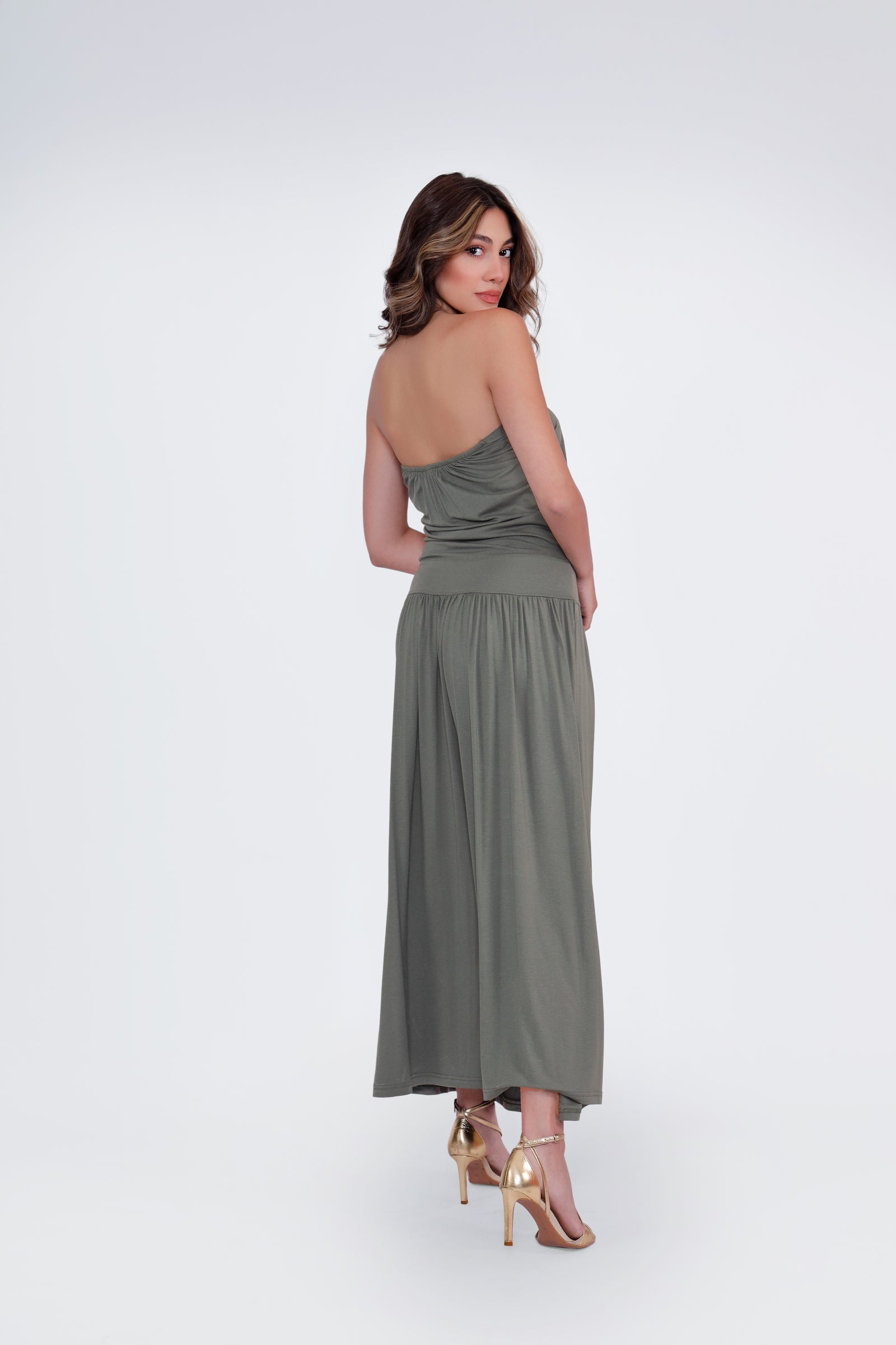 Alicia Strapless Dress - Olive Green