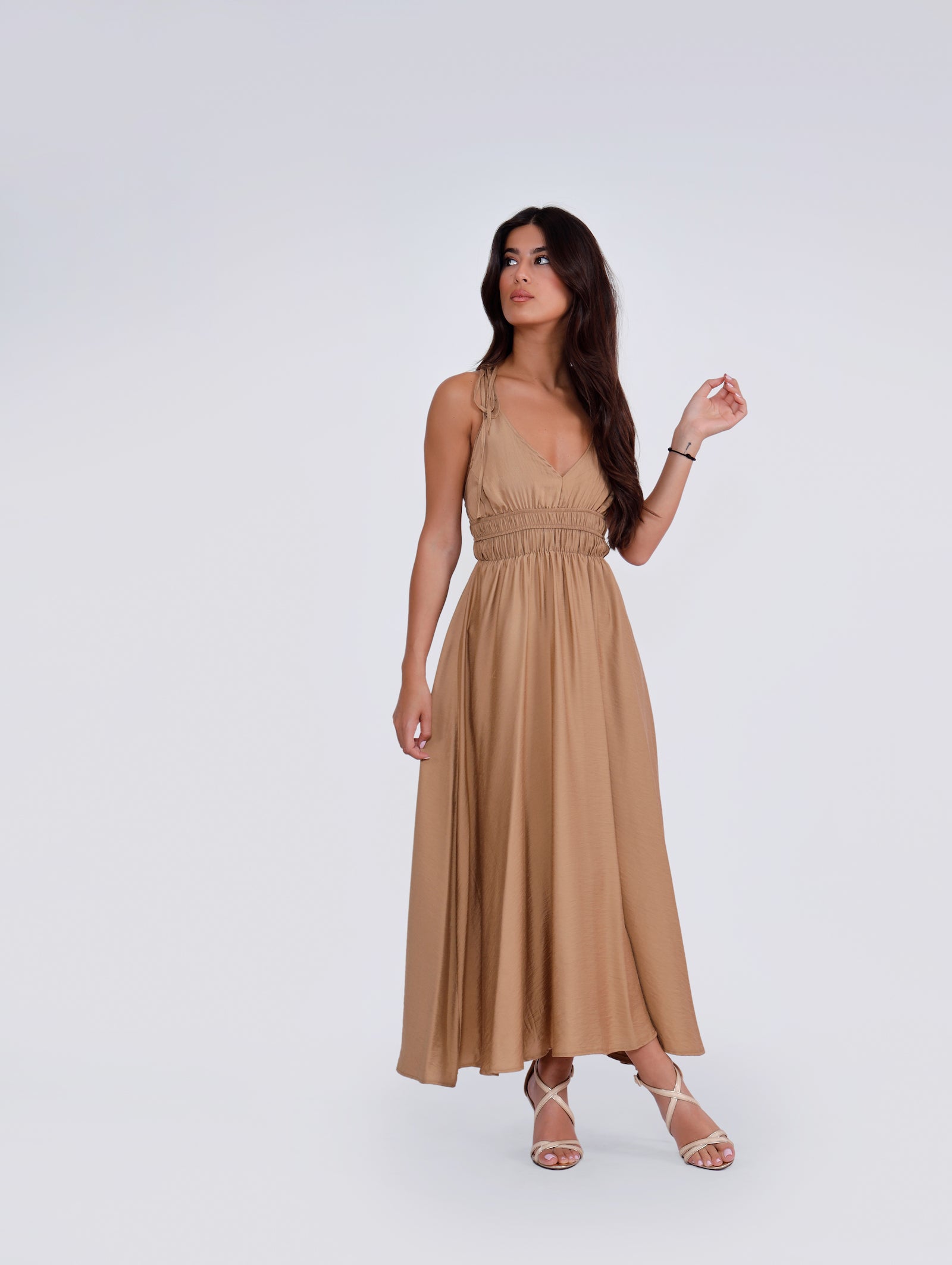 Angela Midi Dress - Beige Gold