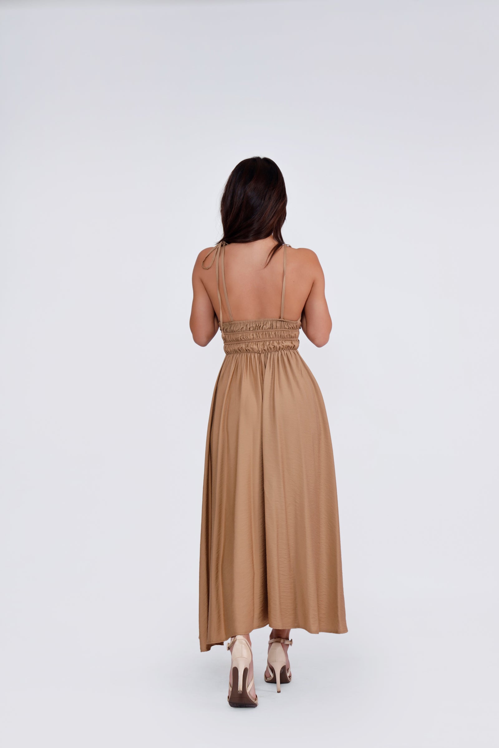 Angela Midi Dress - Beige Gold