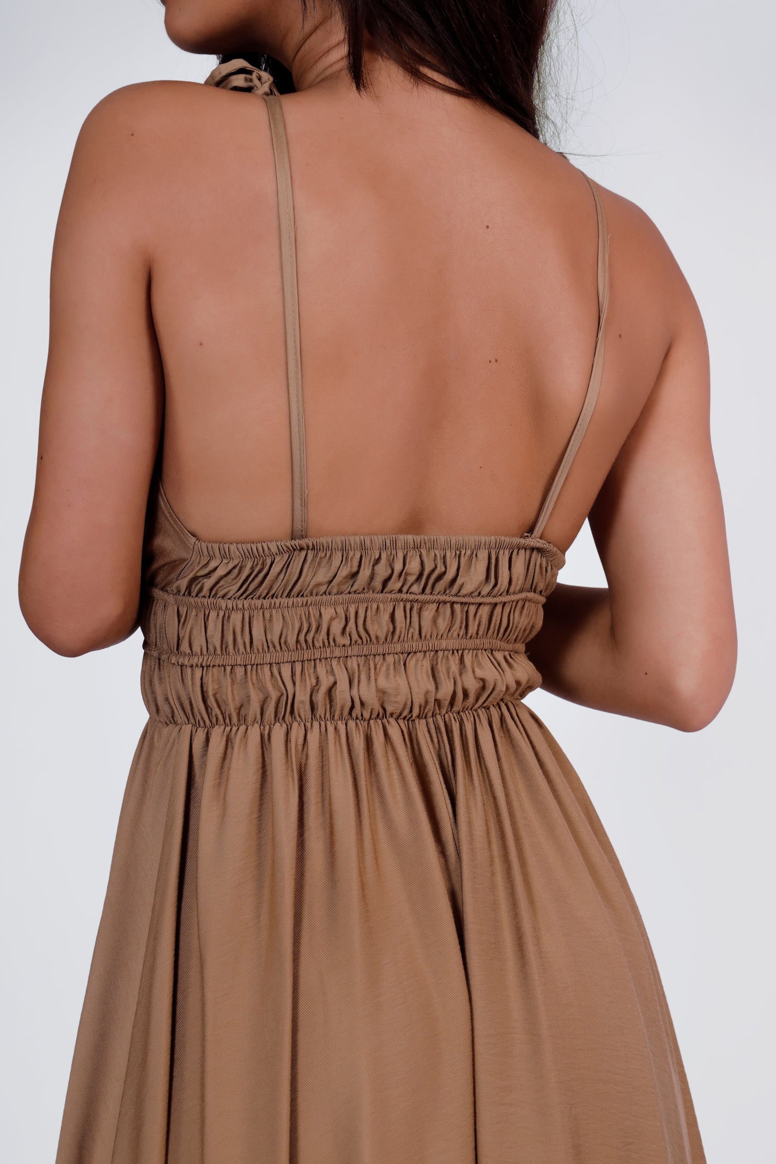 Angela Midi Dress - Beige Gold