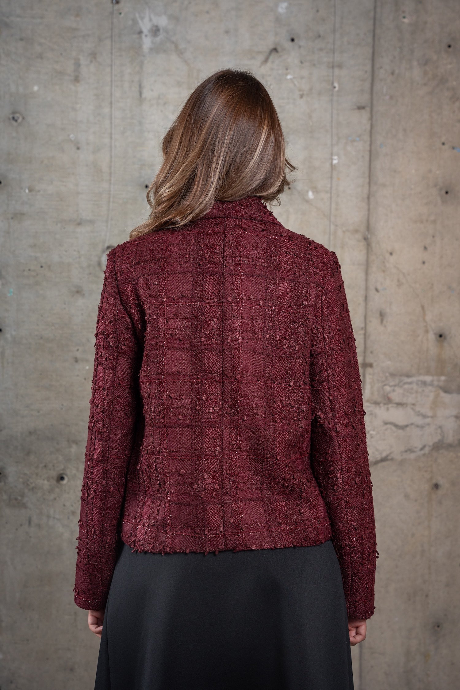 Cropped Tweed Jacket-Burgundy