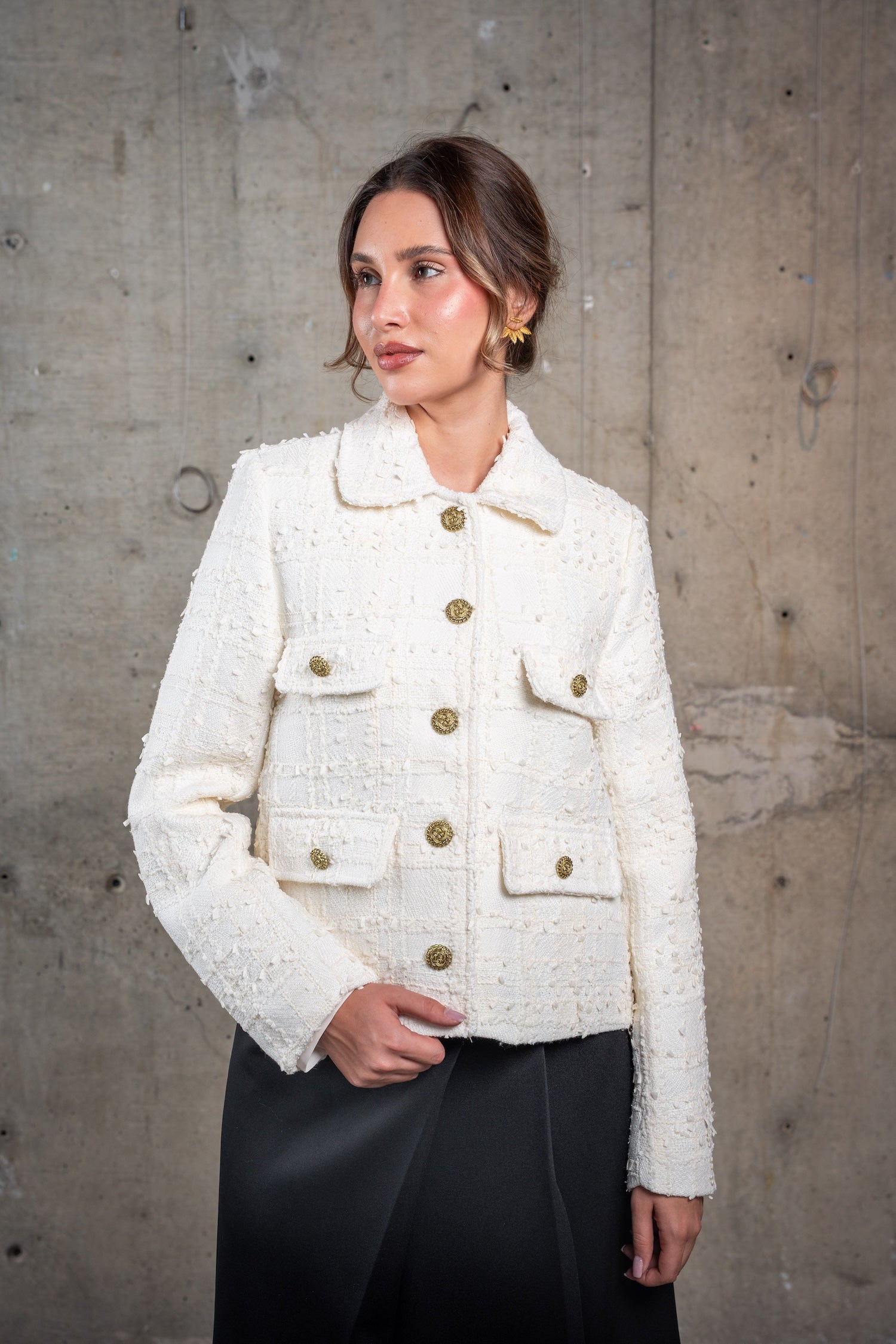 Cropped Tweed Jacket-Off White