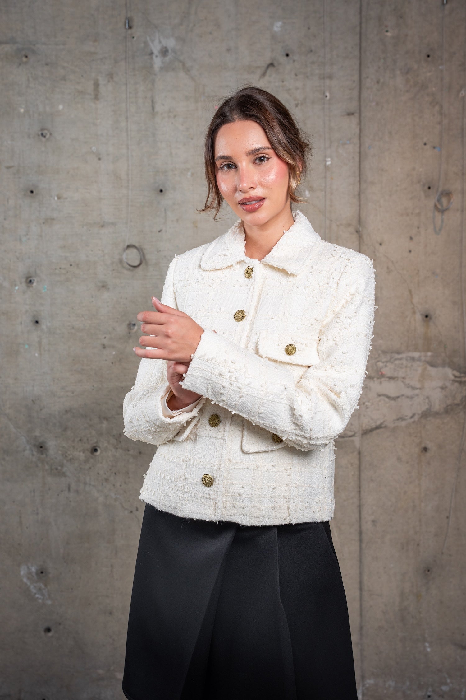Cropped Tweed Jacket-Off White