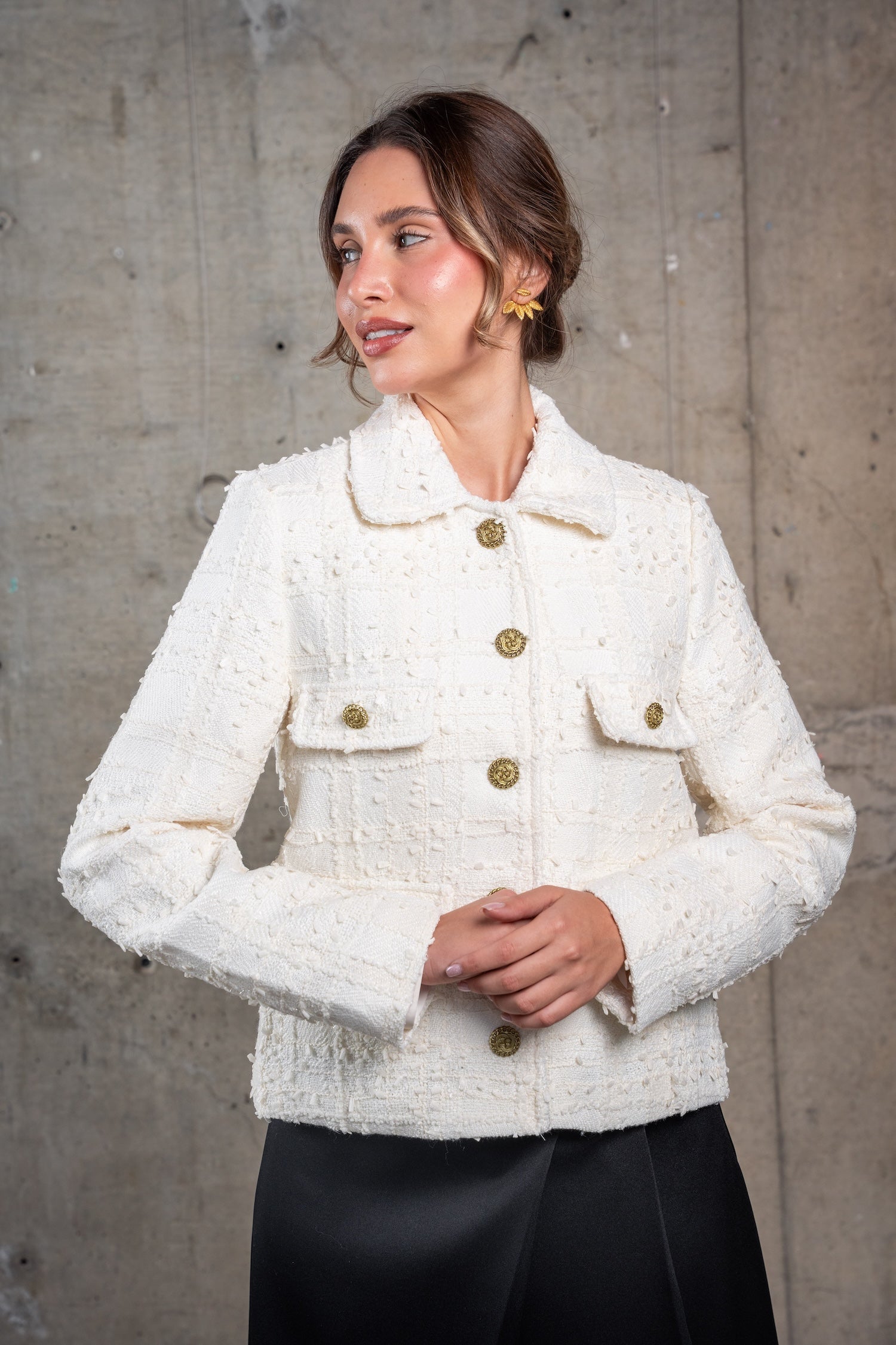 Cropped Tweed Jacket-Off White