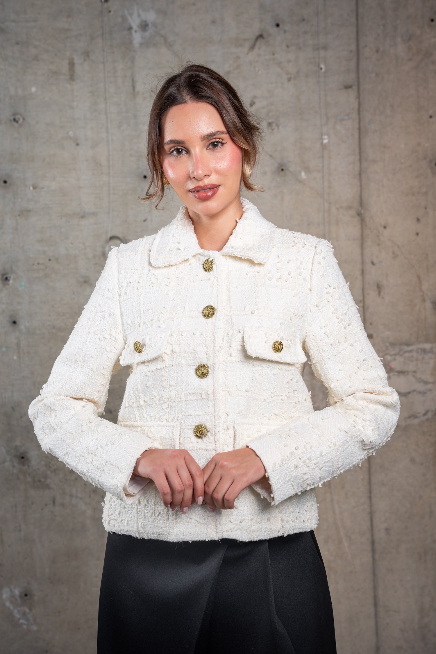 Cropped Tweed Jacket-Off White