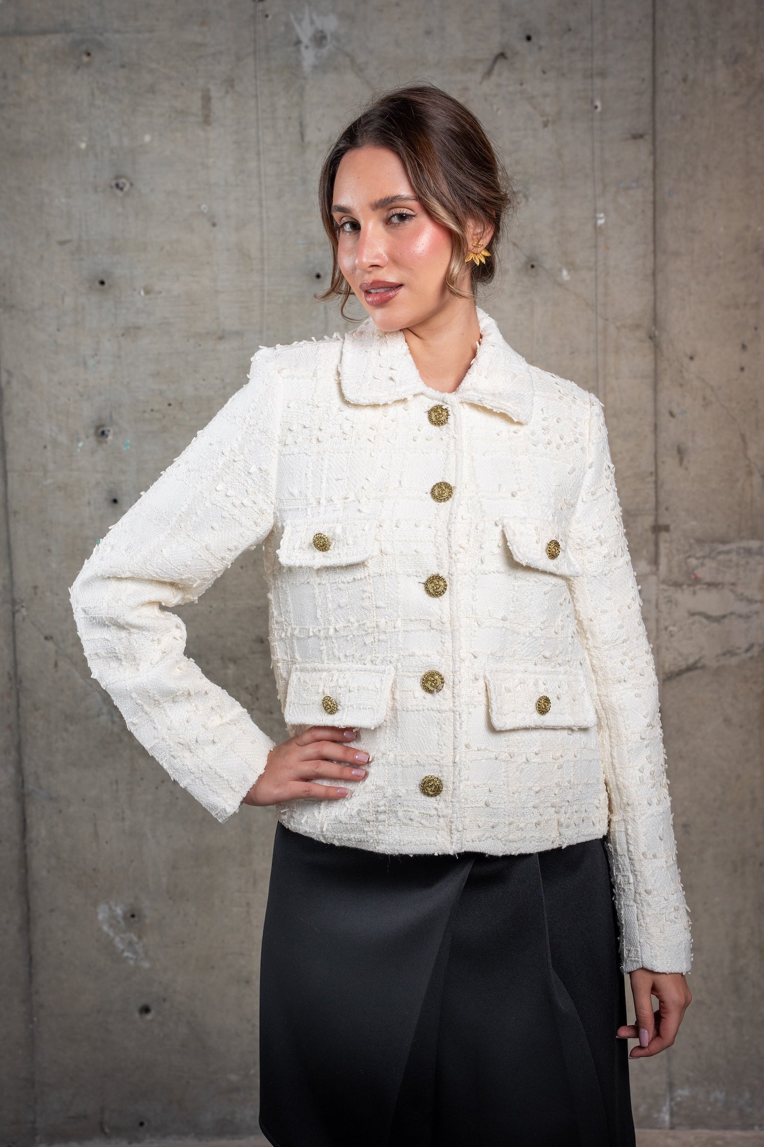 Cropped Tweed Jacket-Off White
