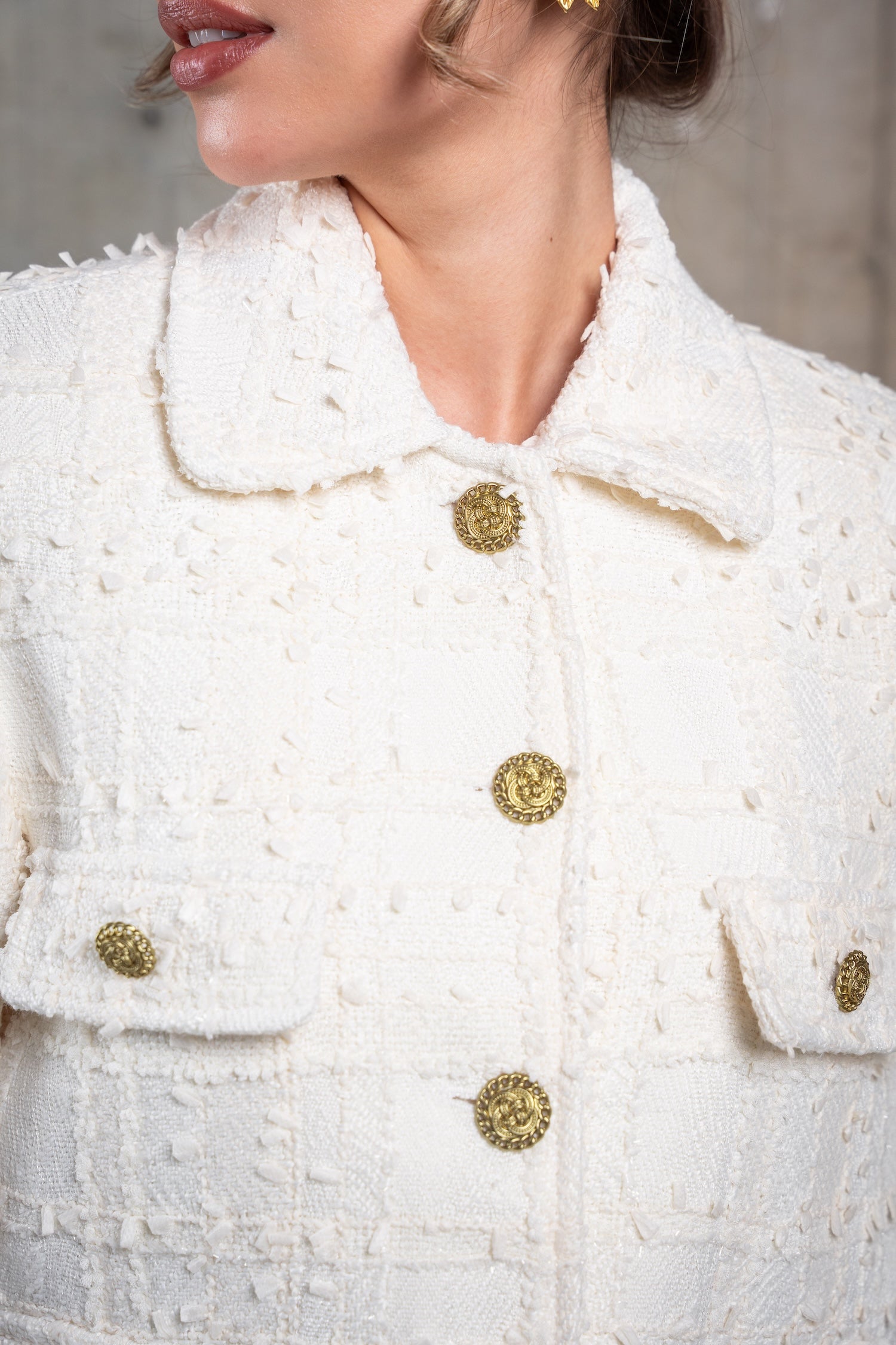 Cropped Tweed Jacket-Off White