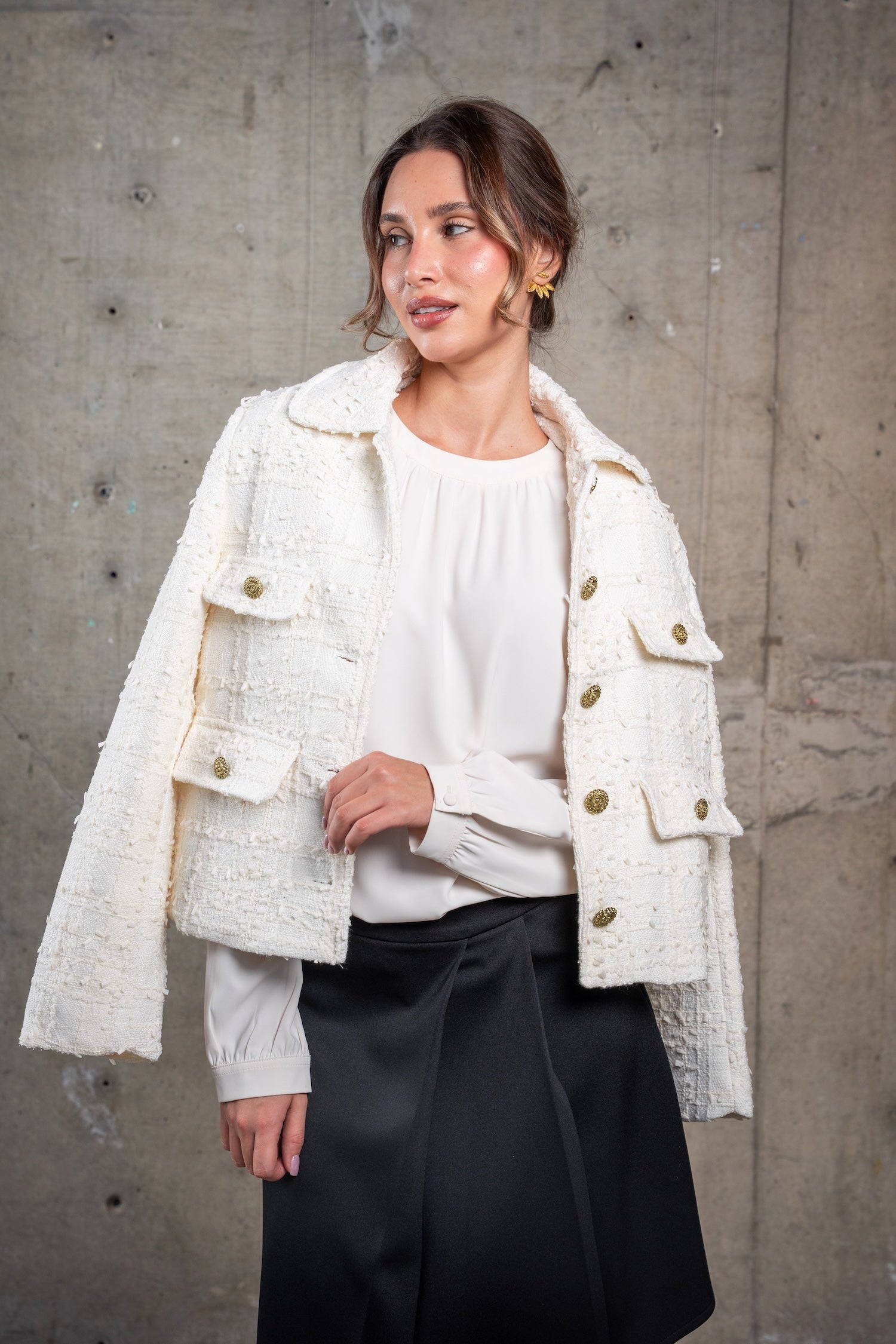 Cropped Tweed Jacket-Off White