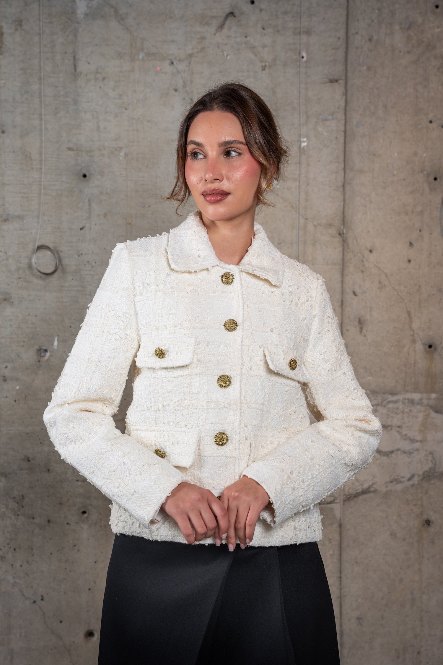 Cropped Tweed Jacket-Off White