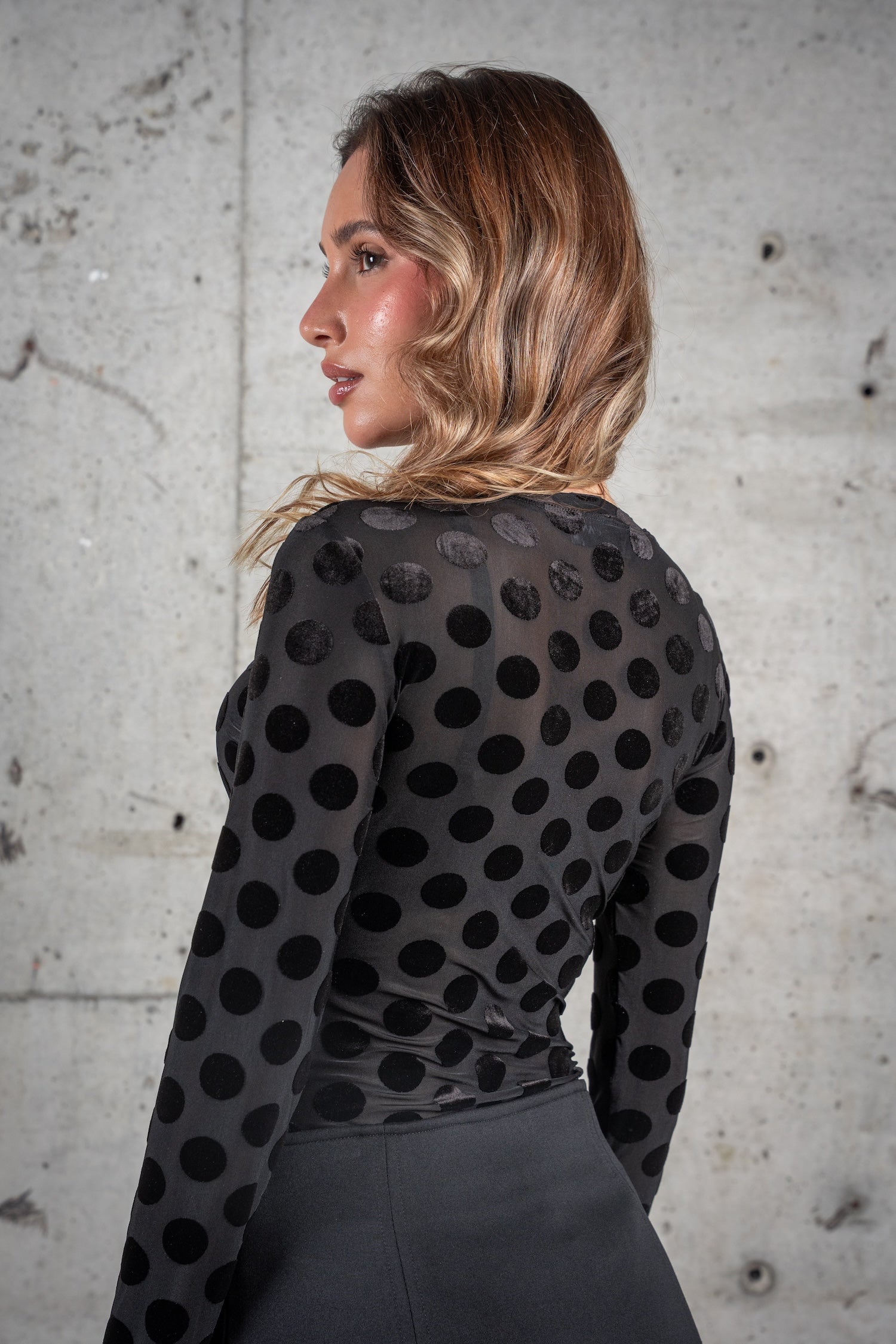 Polka Dot Bodysuit-Black
