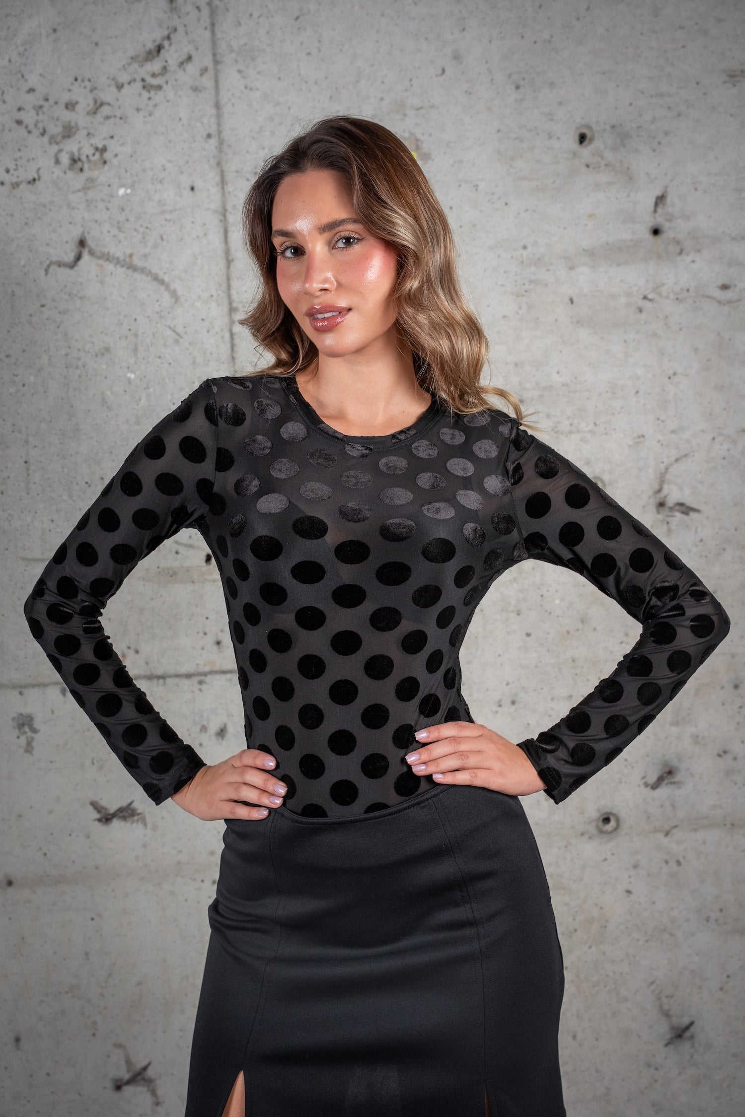 Polka Dot Bodysuit-Black