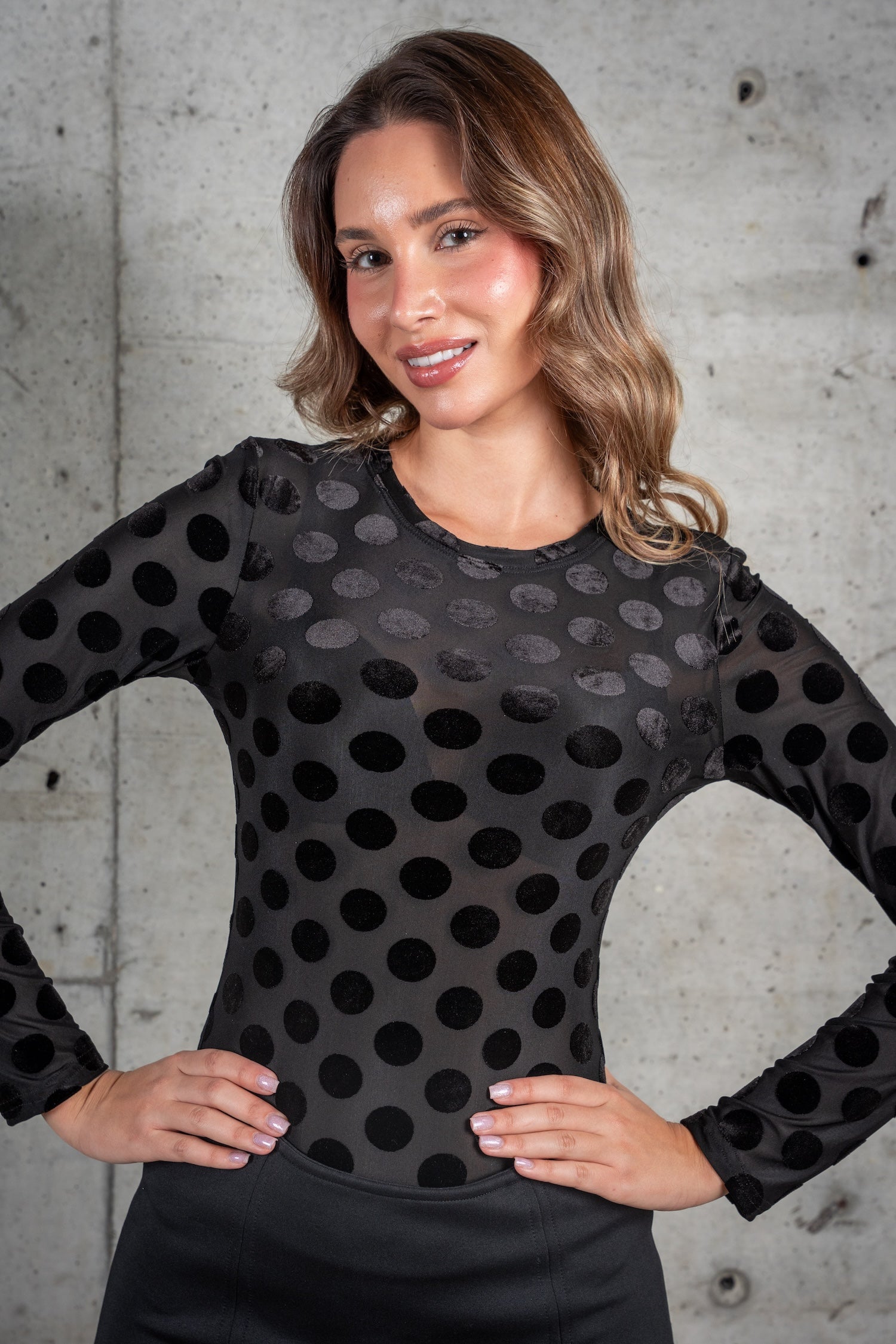 Polka Dot Bodysuit-Black