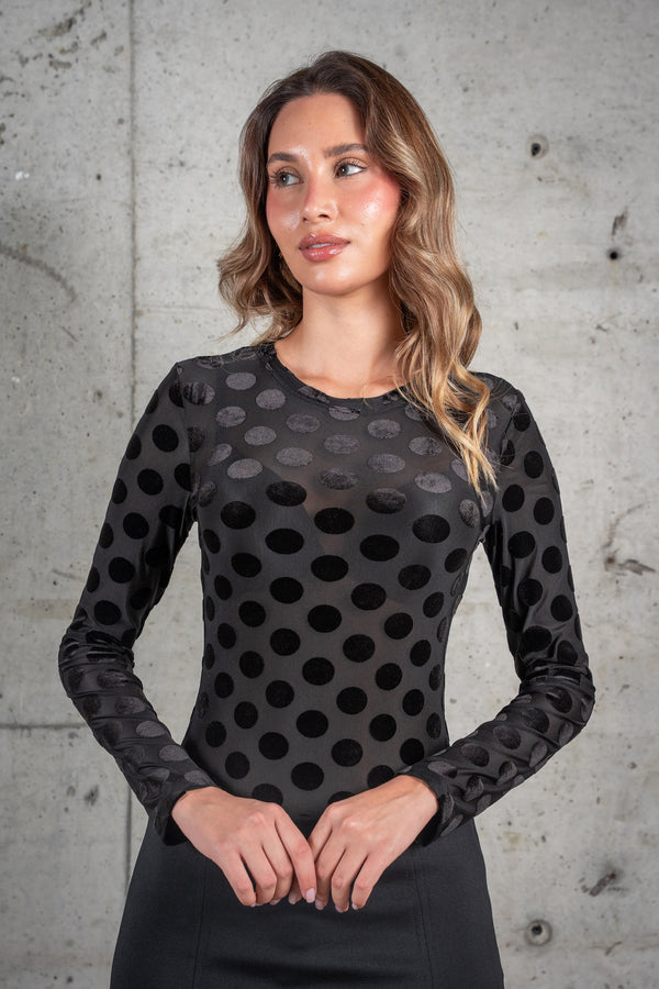 Polka Dot Bodysuit-Black