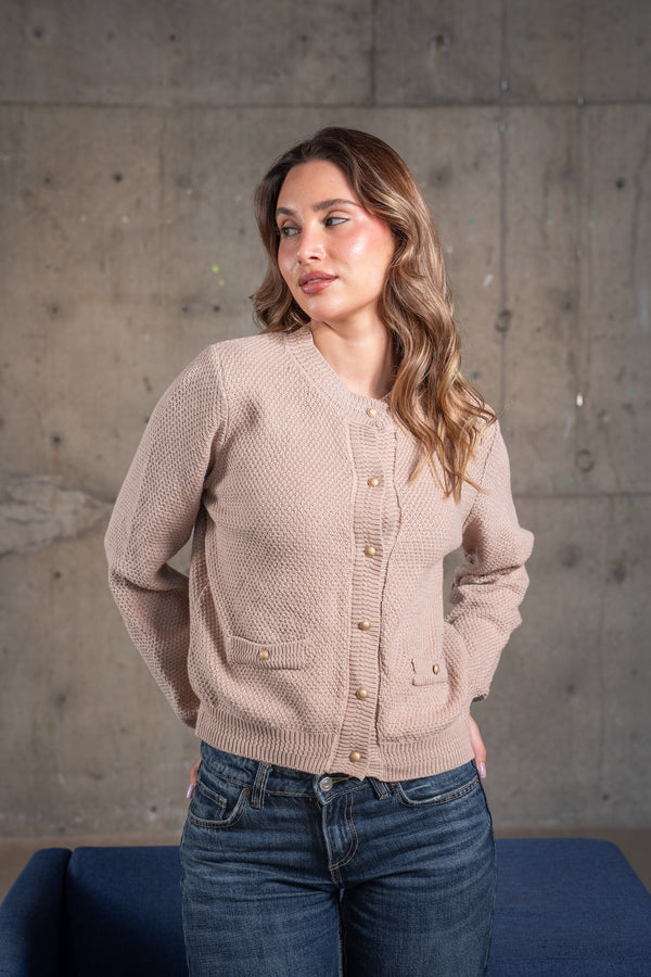Ella Knit Cardigan-Beige
