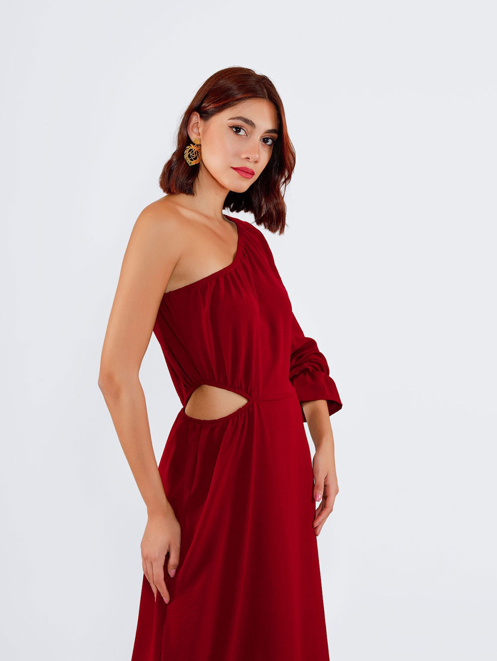 Adana Asymmetric Dress - Burgundy