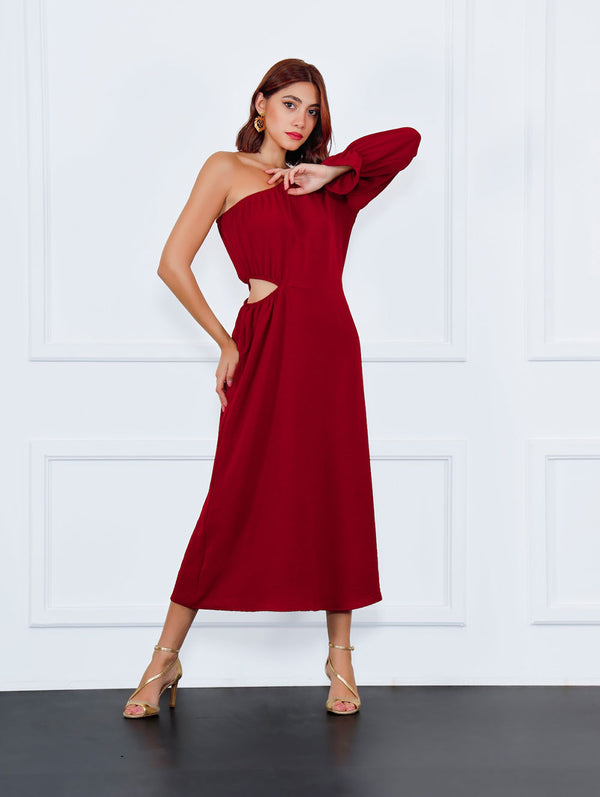 Adana Asymmetric Dress - Burgundy