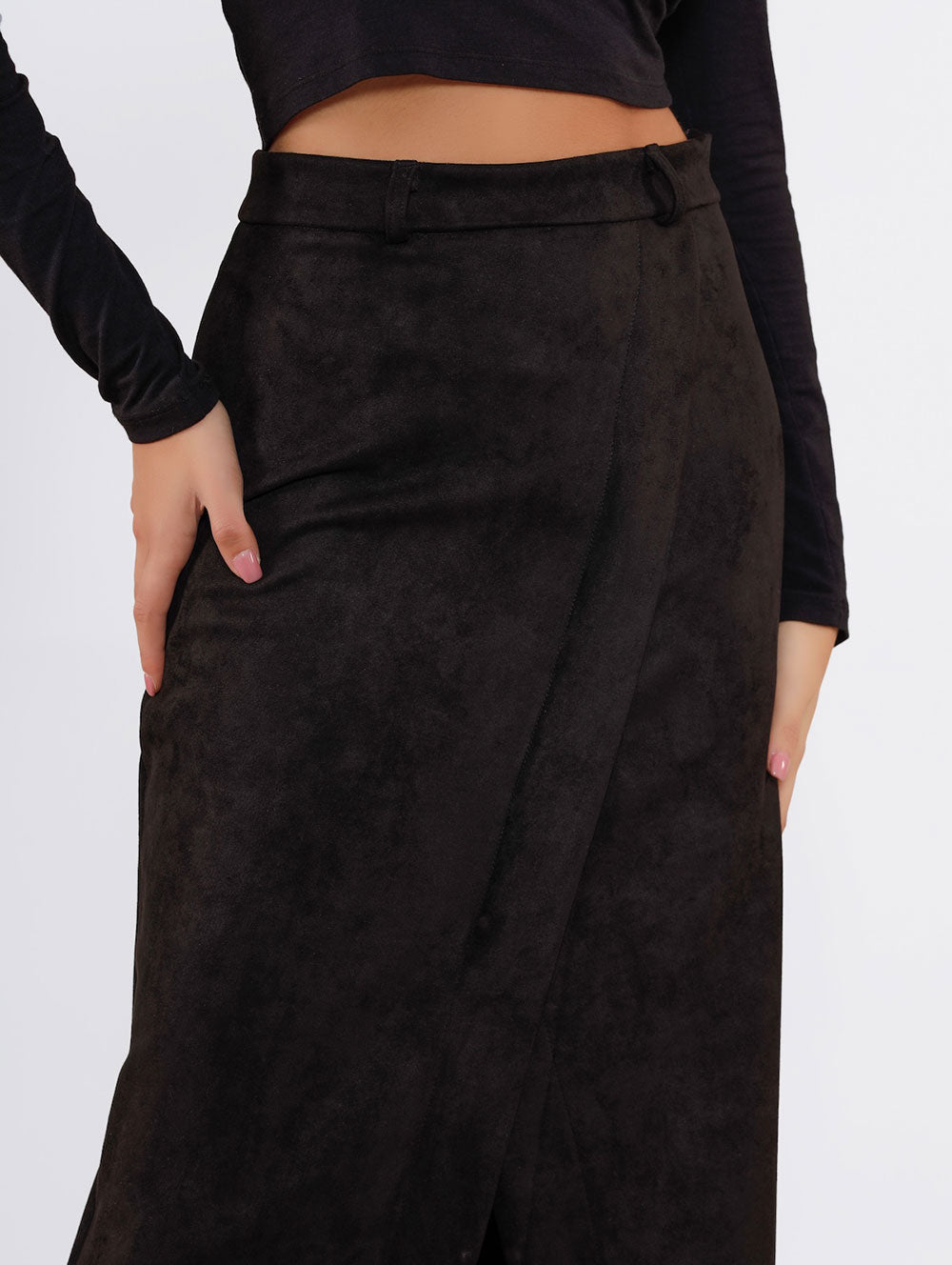 Angled Split Midi Skirt - Black