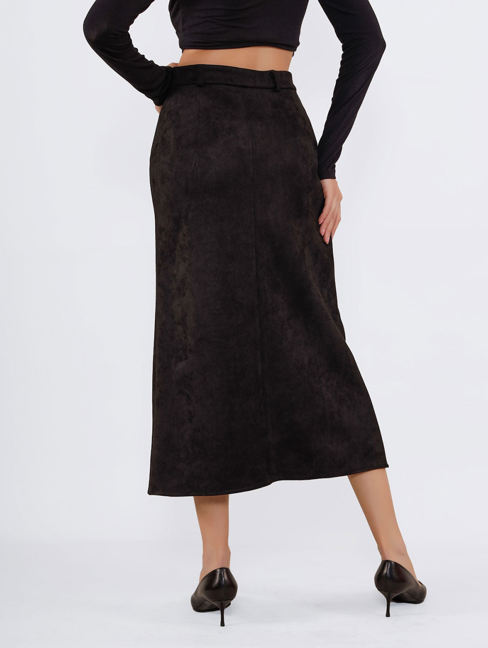 Angled Split Midi Skirt - Black