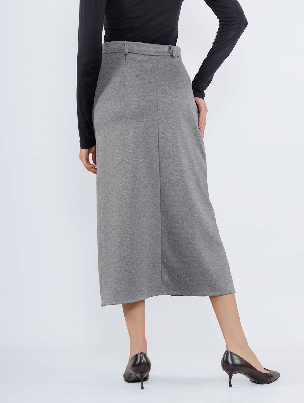 Angled Split Midi Skirt - Grey