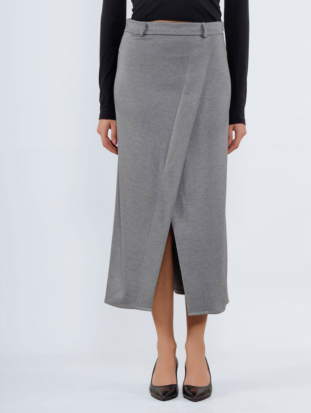 Angled Split Midi Skirt - Grey