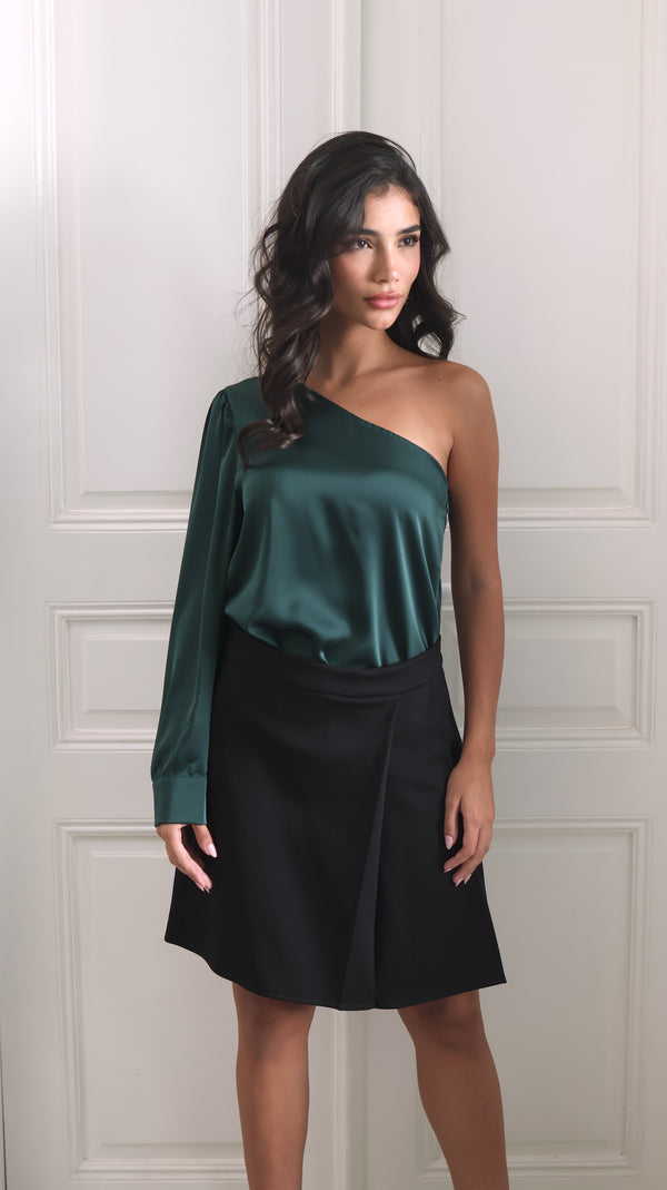 Asymmetric Satin Top Green Bouteille