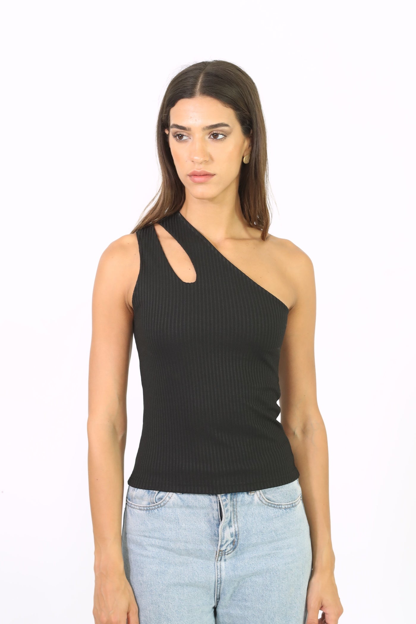 Cut Out Rib Top - Black