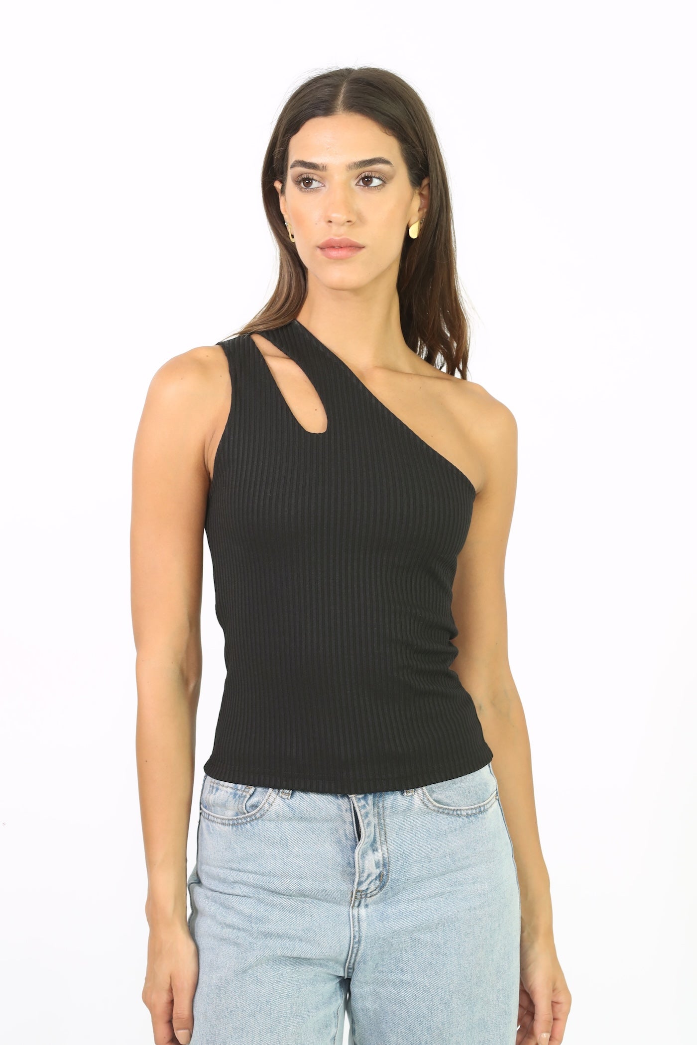 Cut Out Rib Top - Black