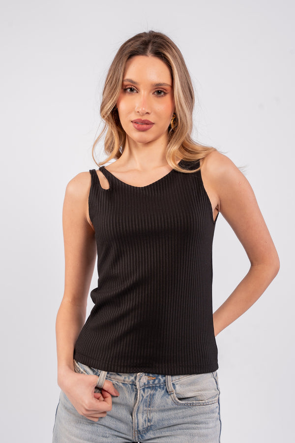 Cut Out Rib Top - Black