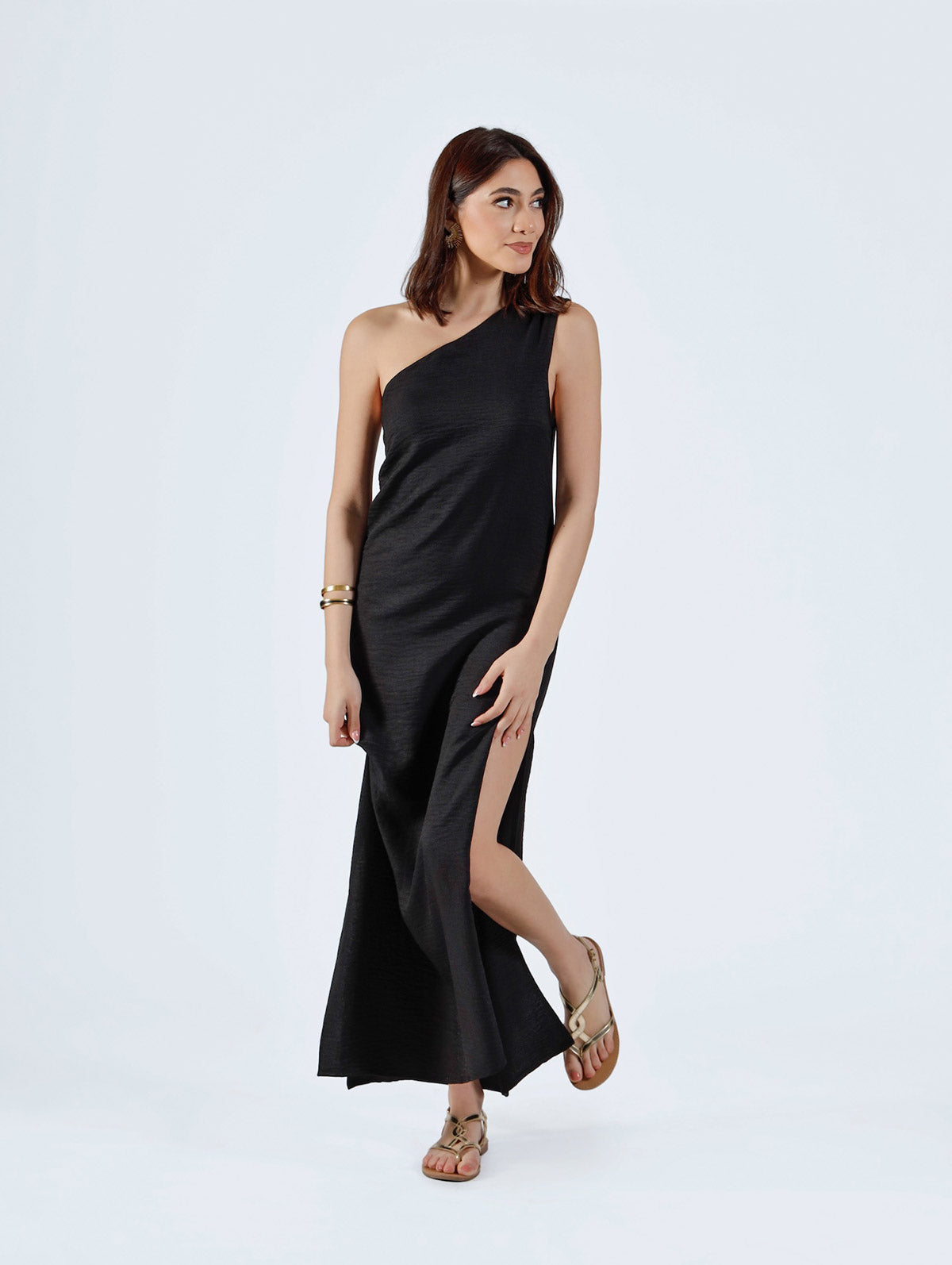 Thalia Asymmetric Dress Black