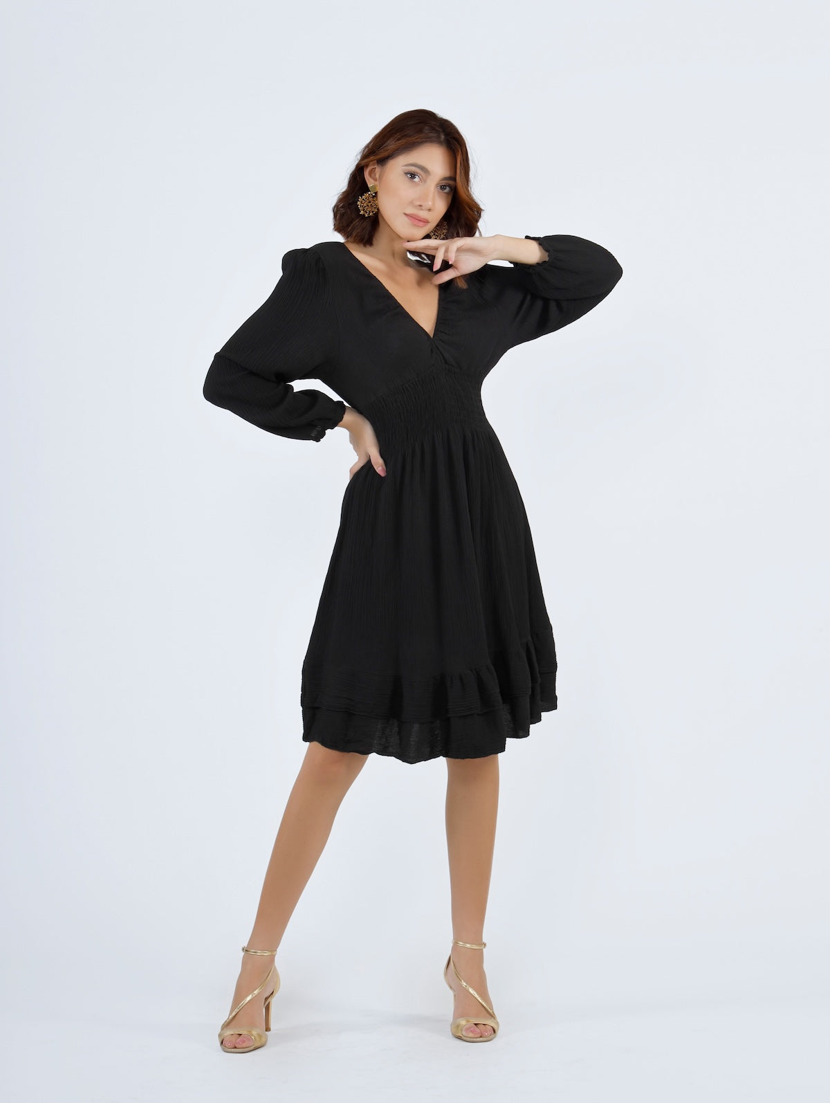 Alanna V-Neck Short Dress Black
