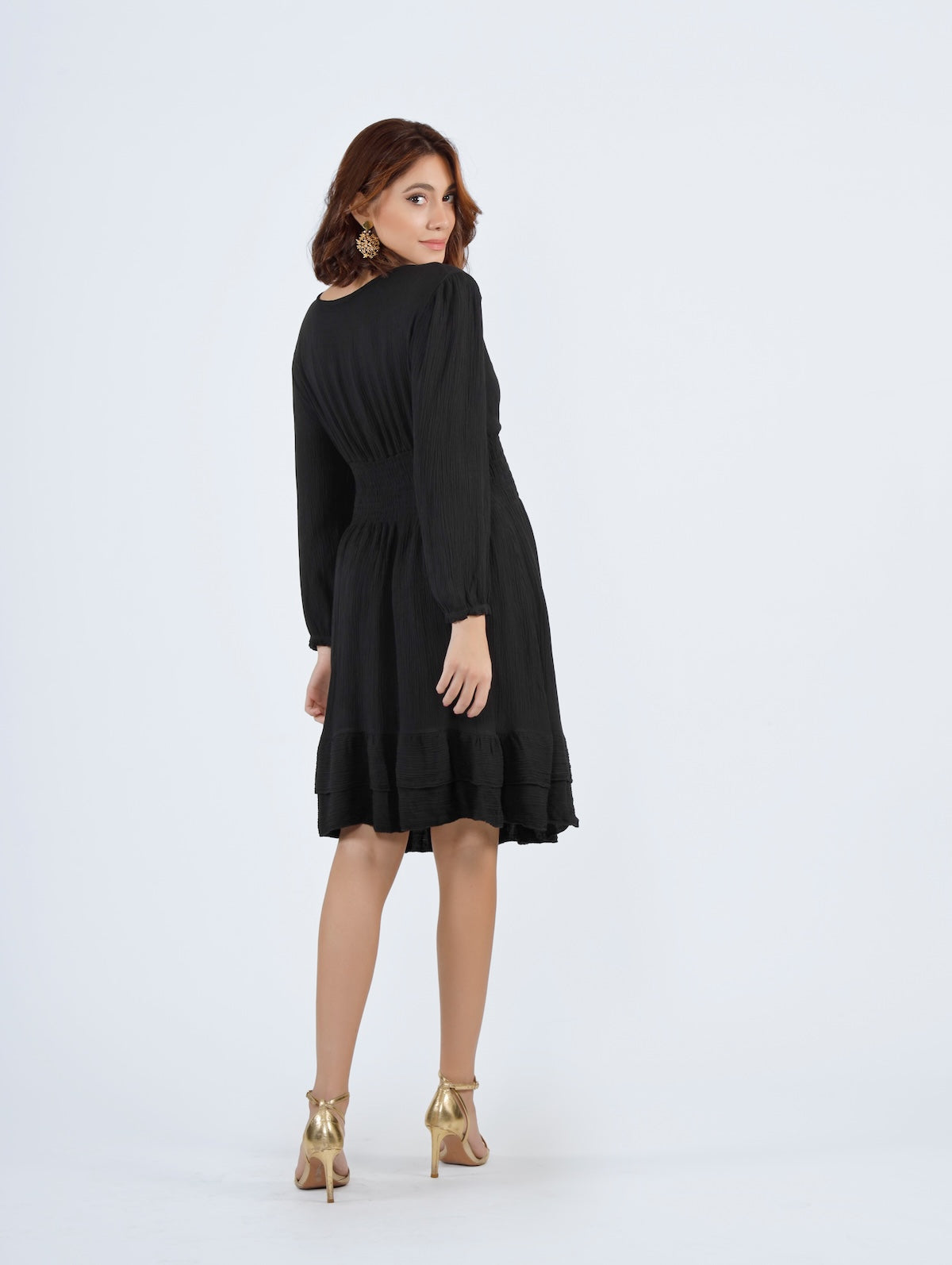 Alanna V-Neck Short Dress Black