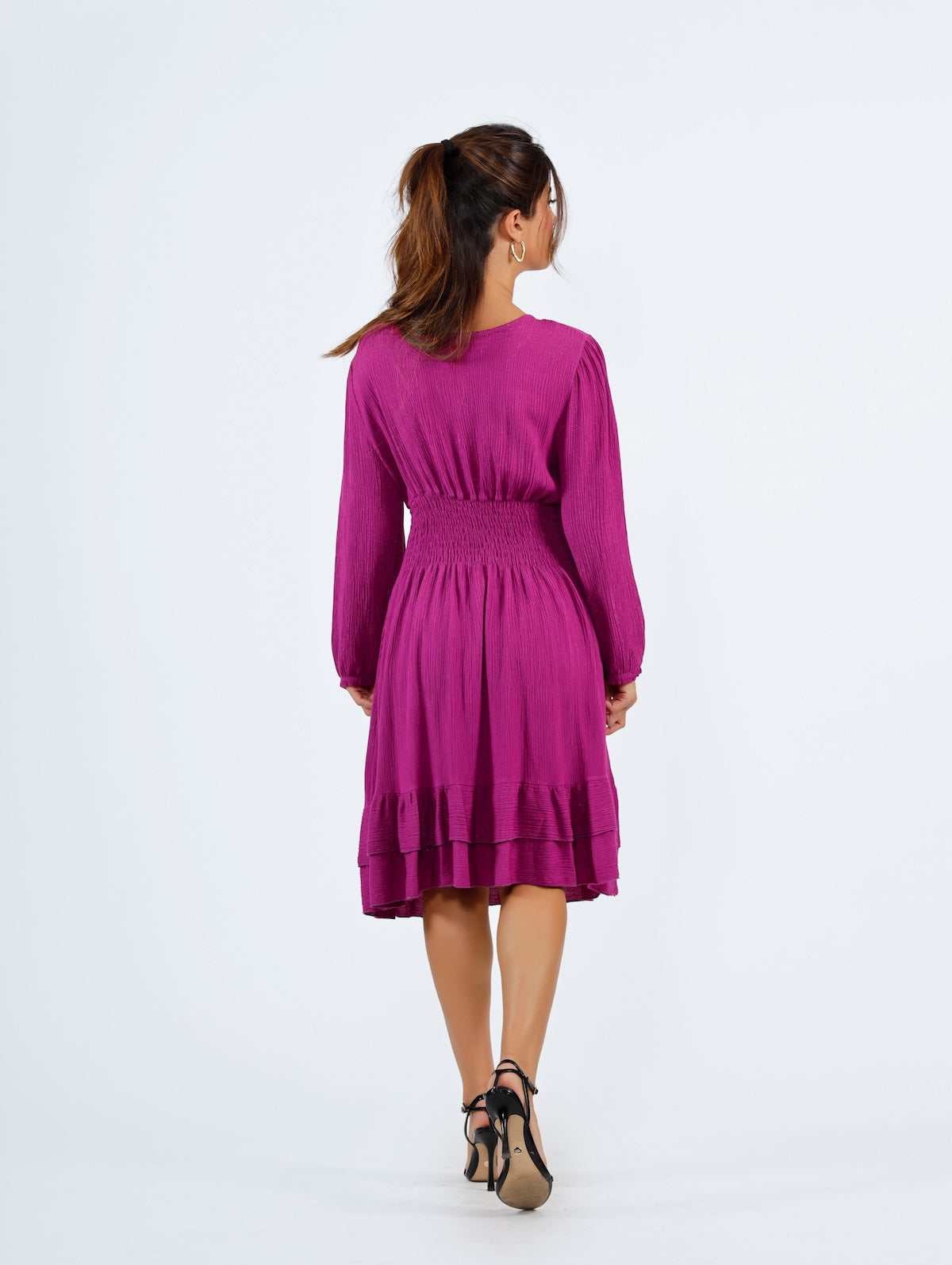 Alanna V-Neck Short Dress Dark Fushcia