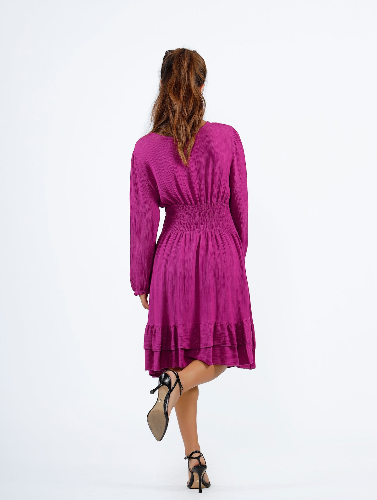 Alanna V-Neck Short Dress Dark Fushcia