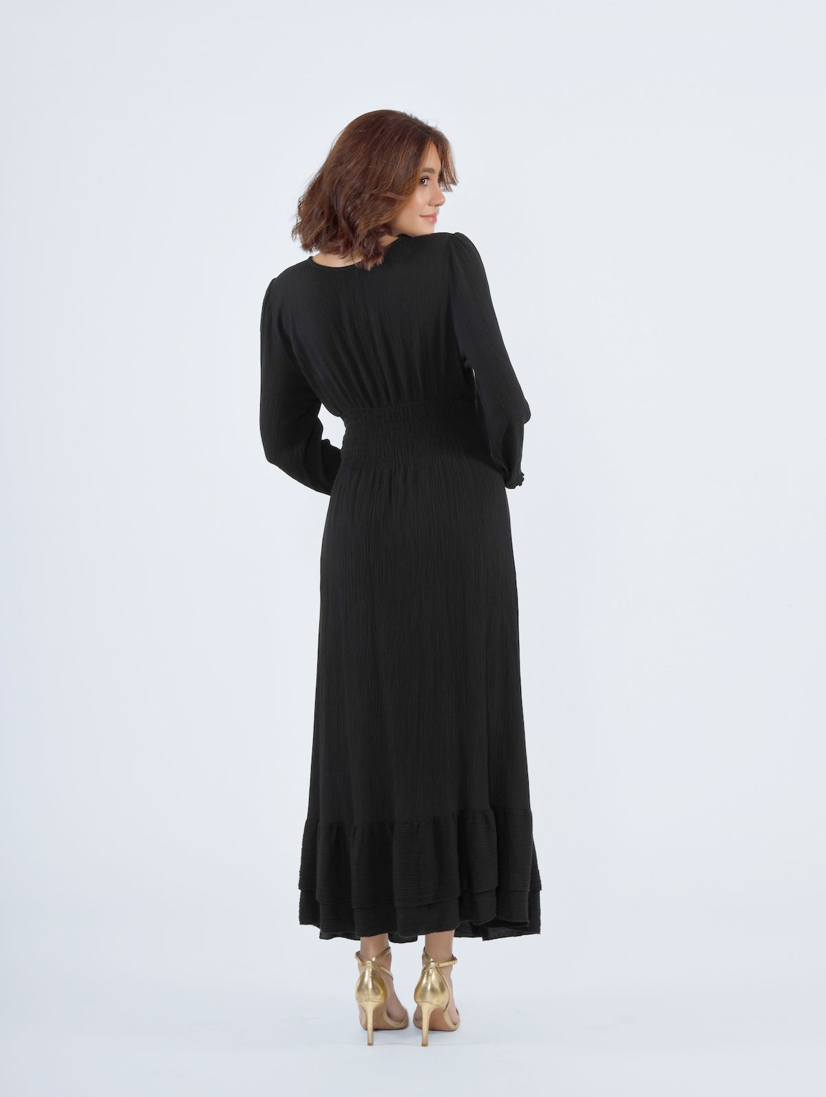 Nonna V-Neck Long Dress Black