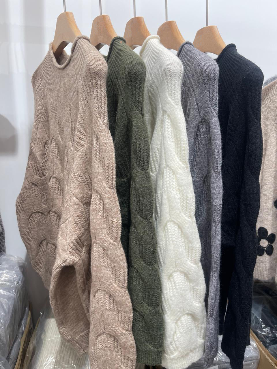 Knit High Neck Jumper - Beige
