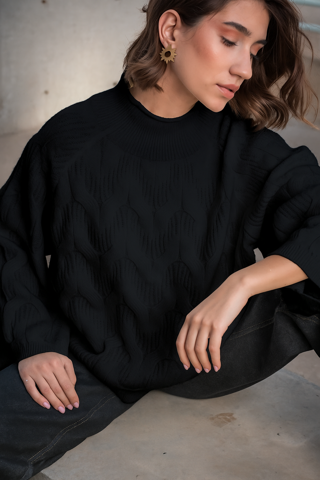 Knit High Neck Jumper - Black