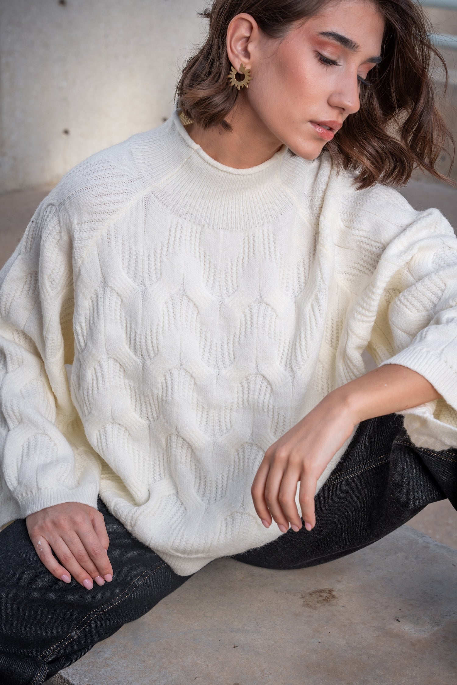 Knit High Neck Jumper - Off White