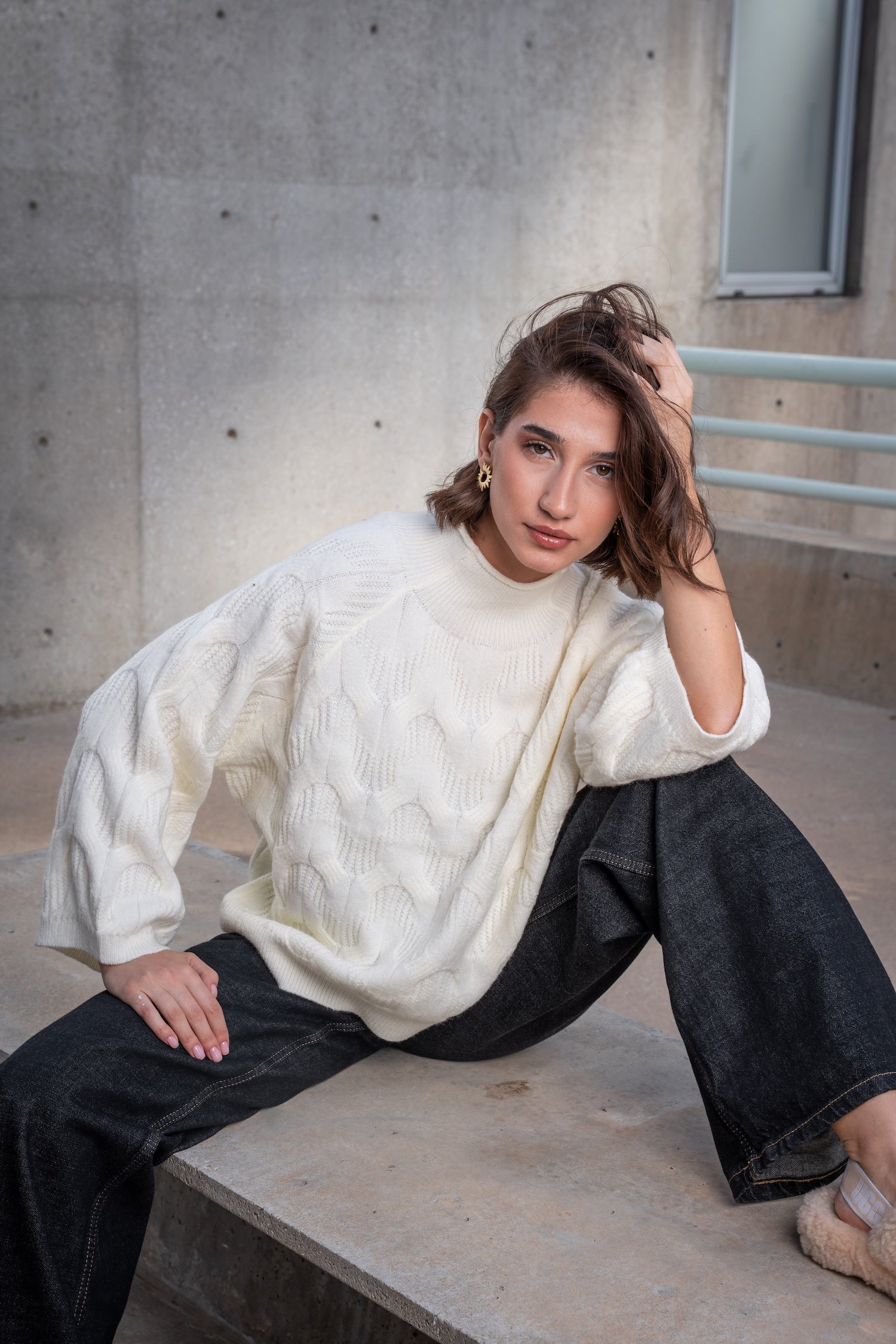 Knit High Neck Jumper - Off White