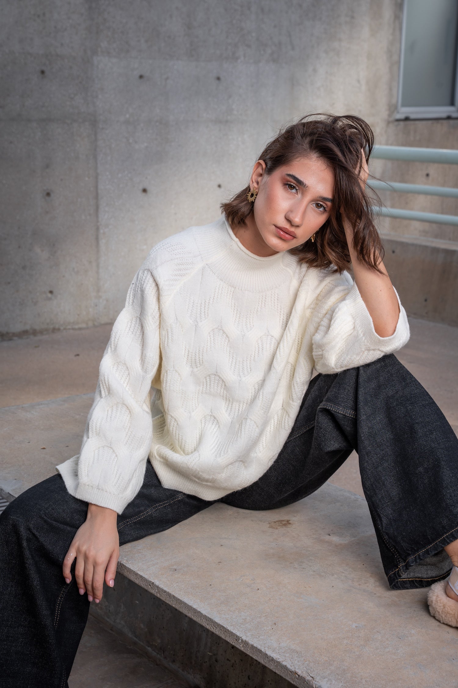 Knit High Neck Jumper-Grey