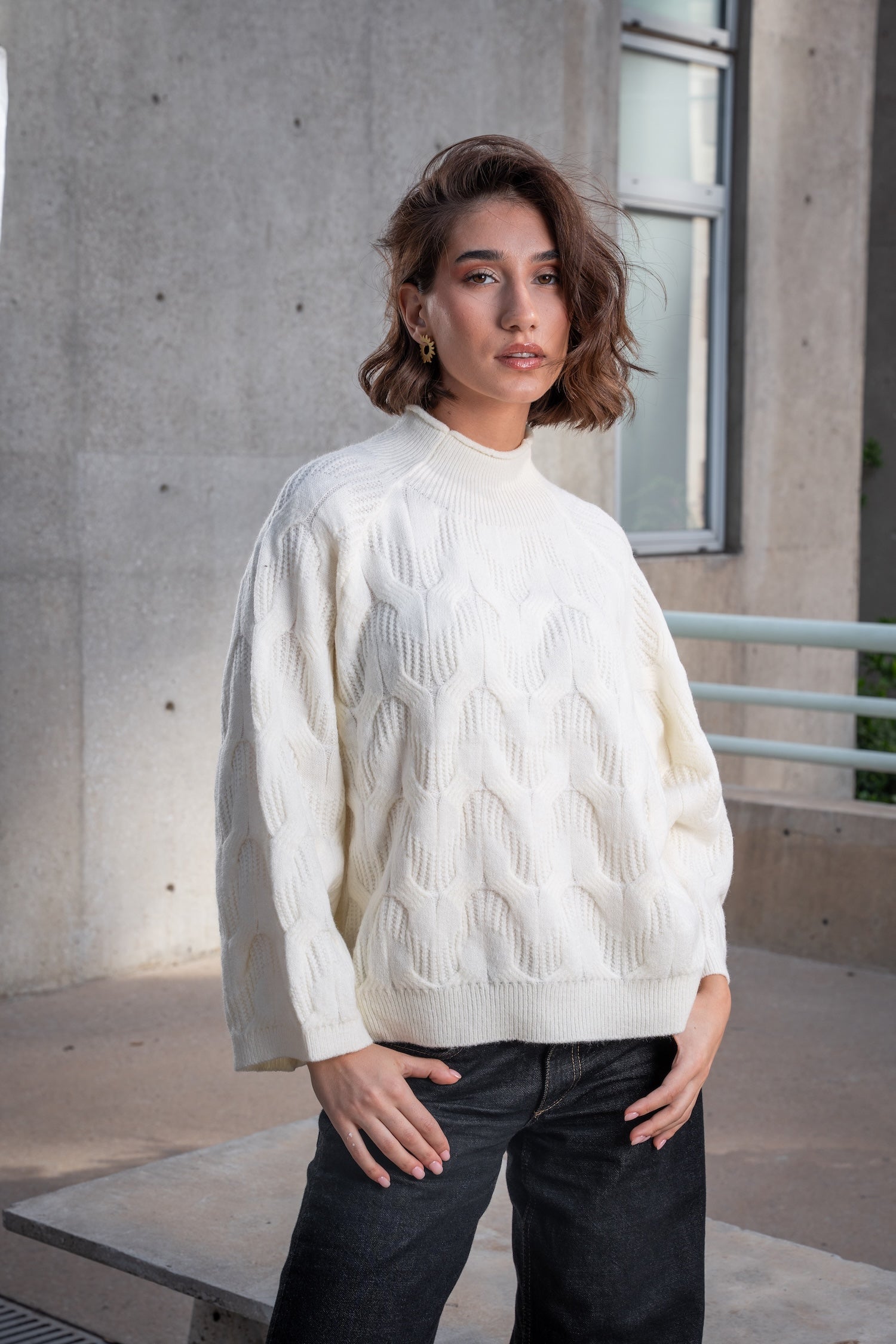 Knit High Neck Jumper - Off White