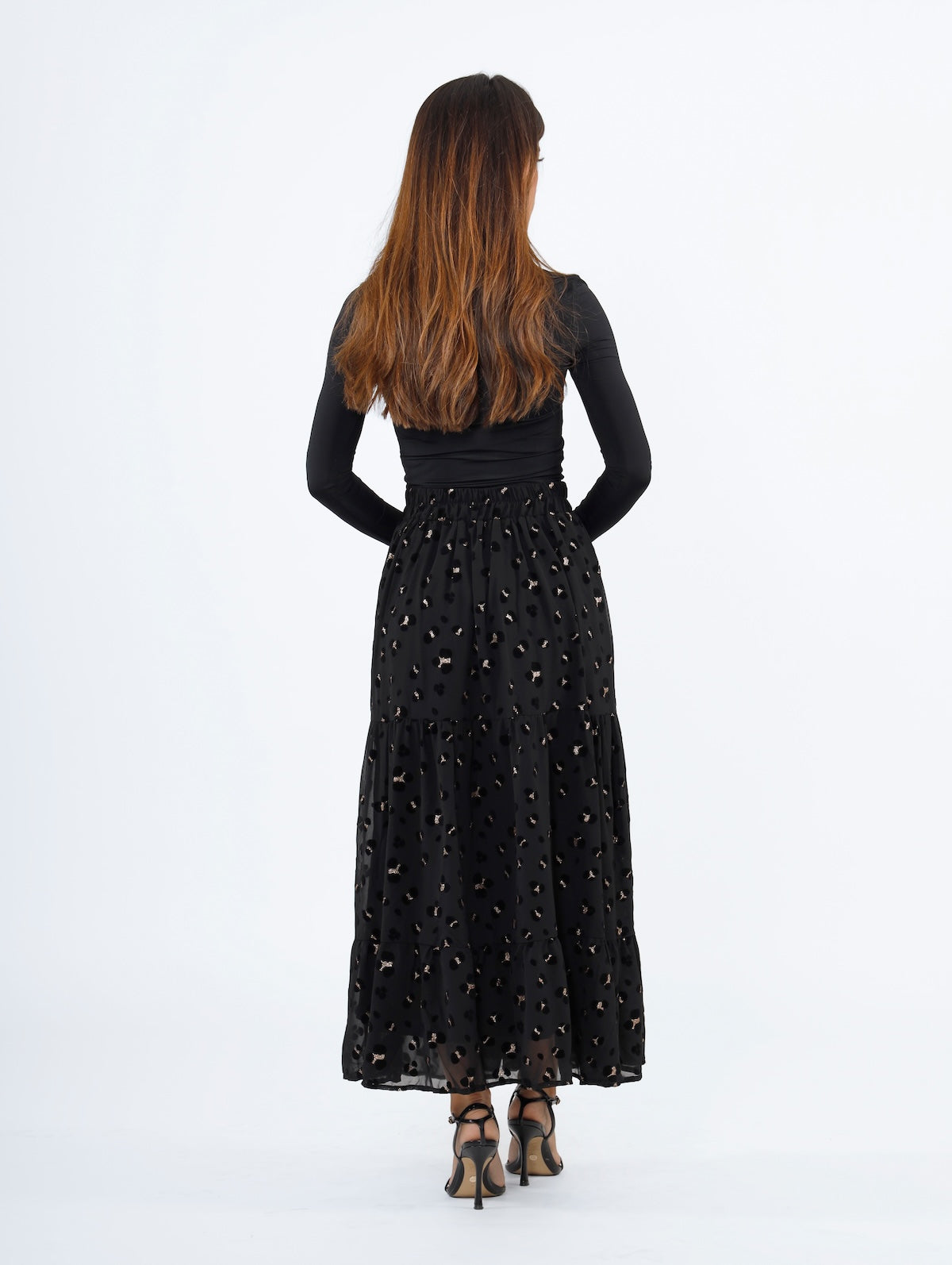 Fiona Midi Printed Skirt Black & Gold