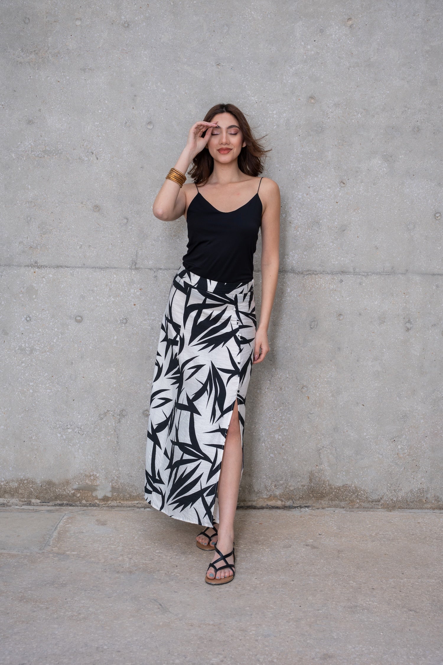 Zaria Midi Skirt - Printed Black