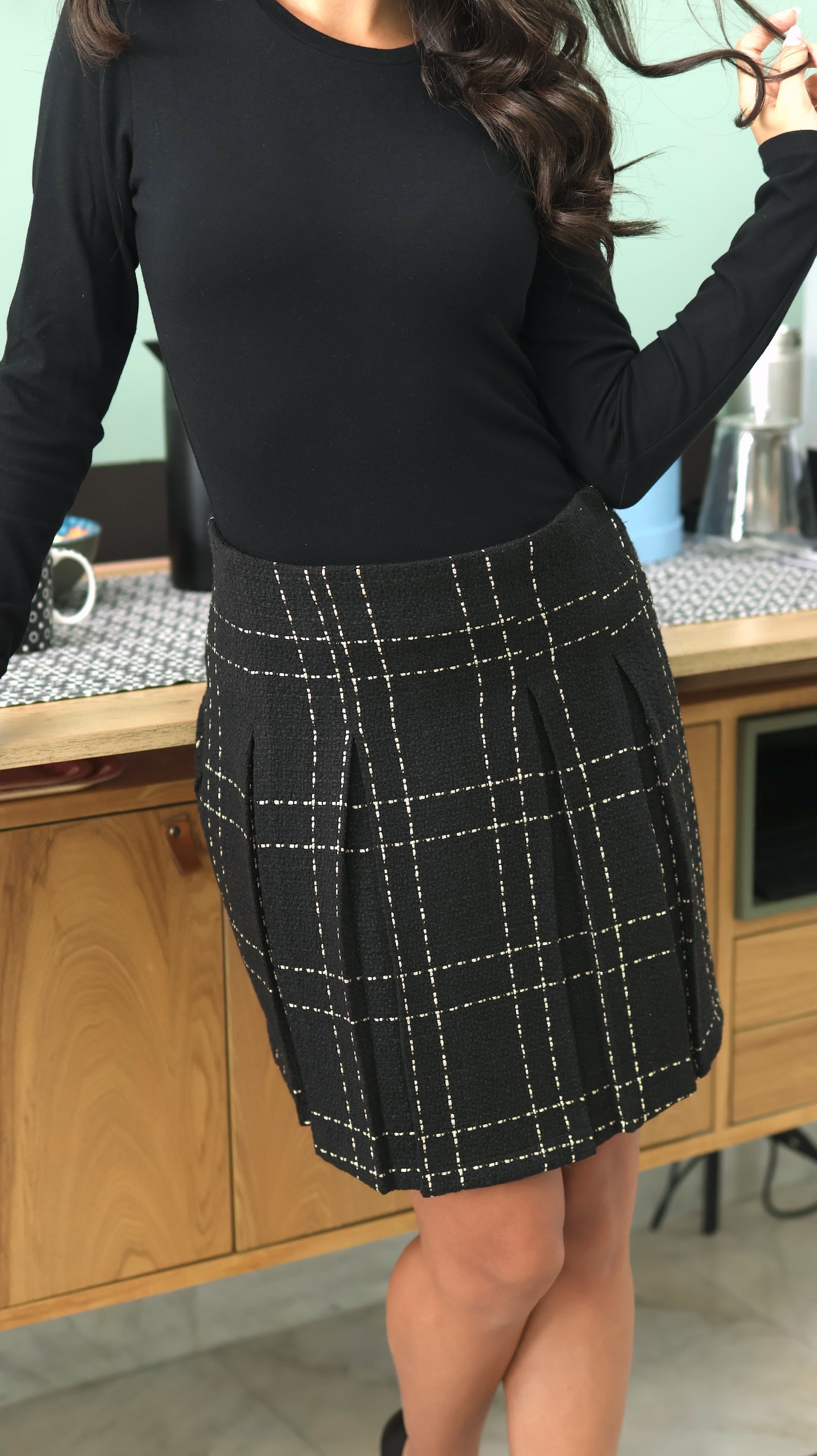 Tweed Mini Skirt with Pleats