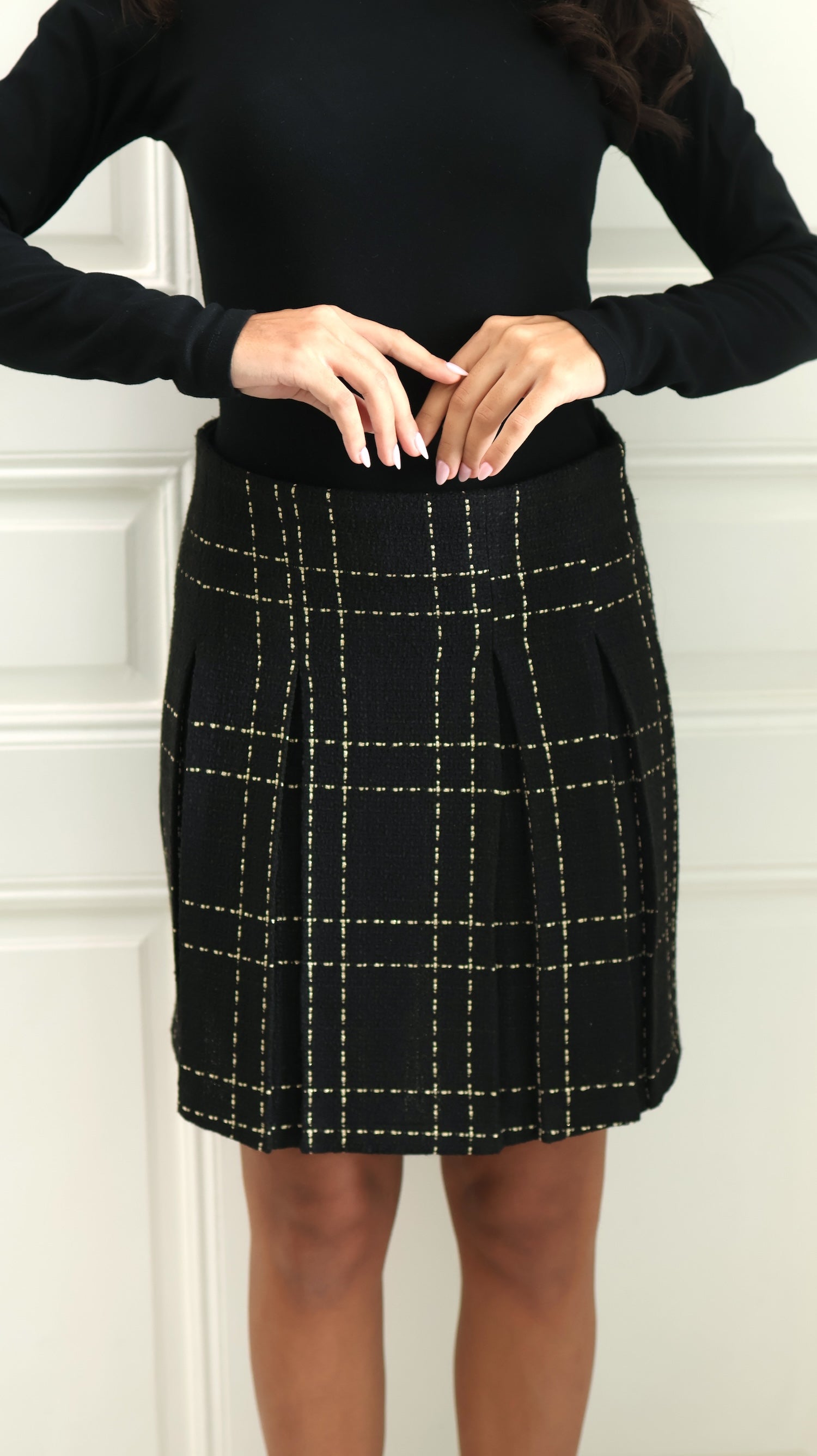 Tweed Mini Skirt with Pleats