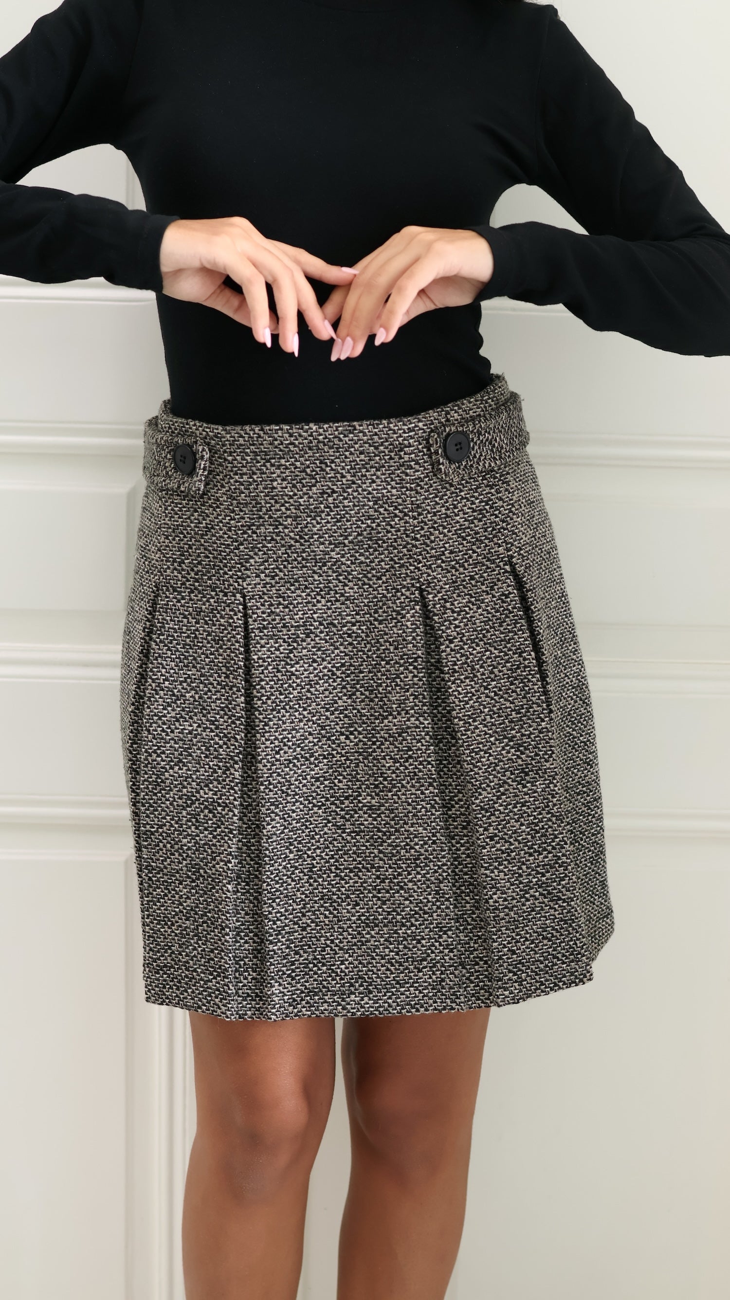 Tweed Mini Skirt with Pleats