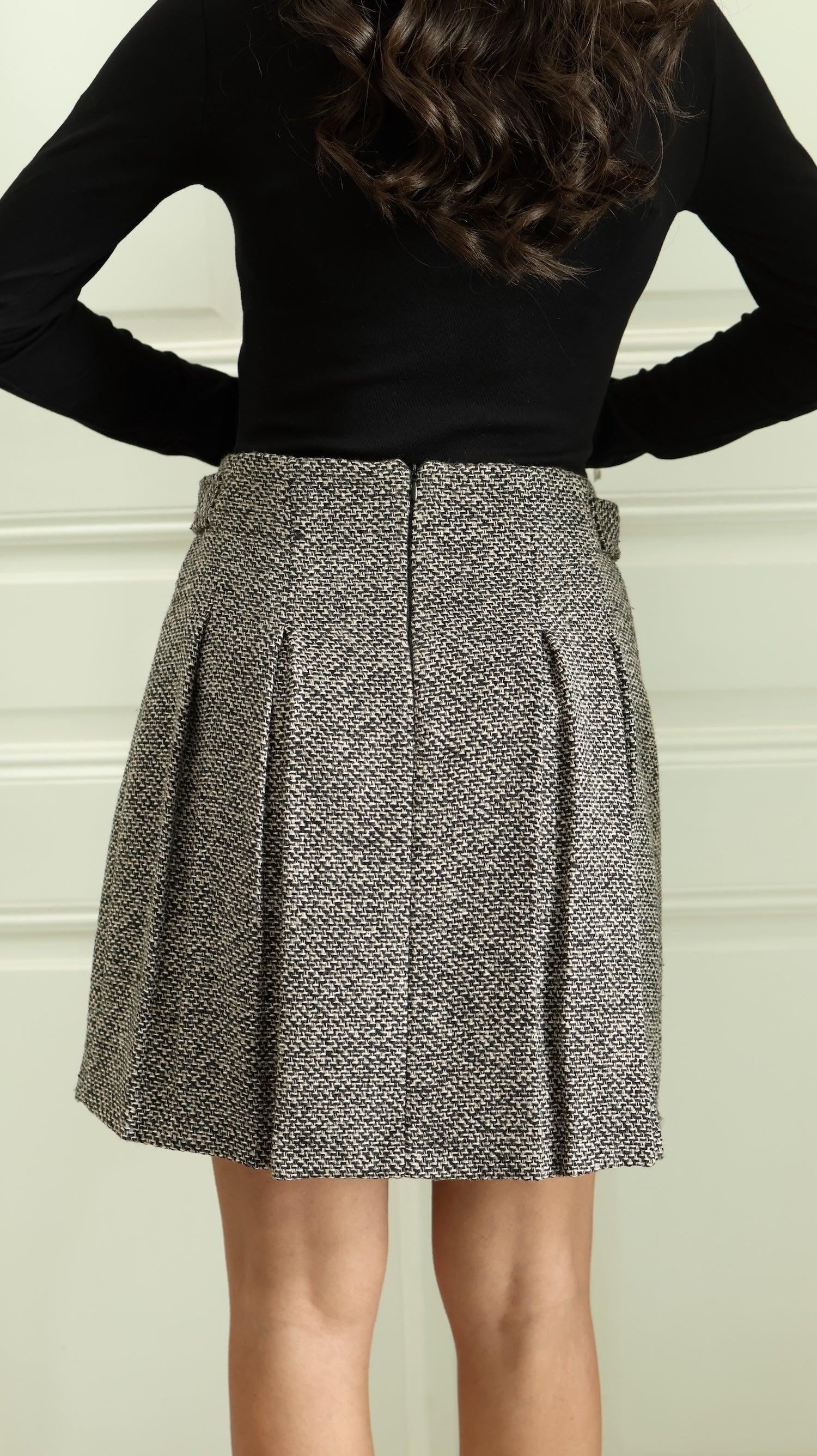 Tweed Mini Skirt with Pleats