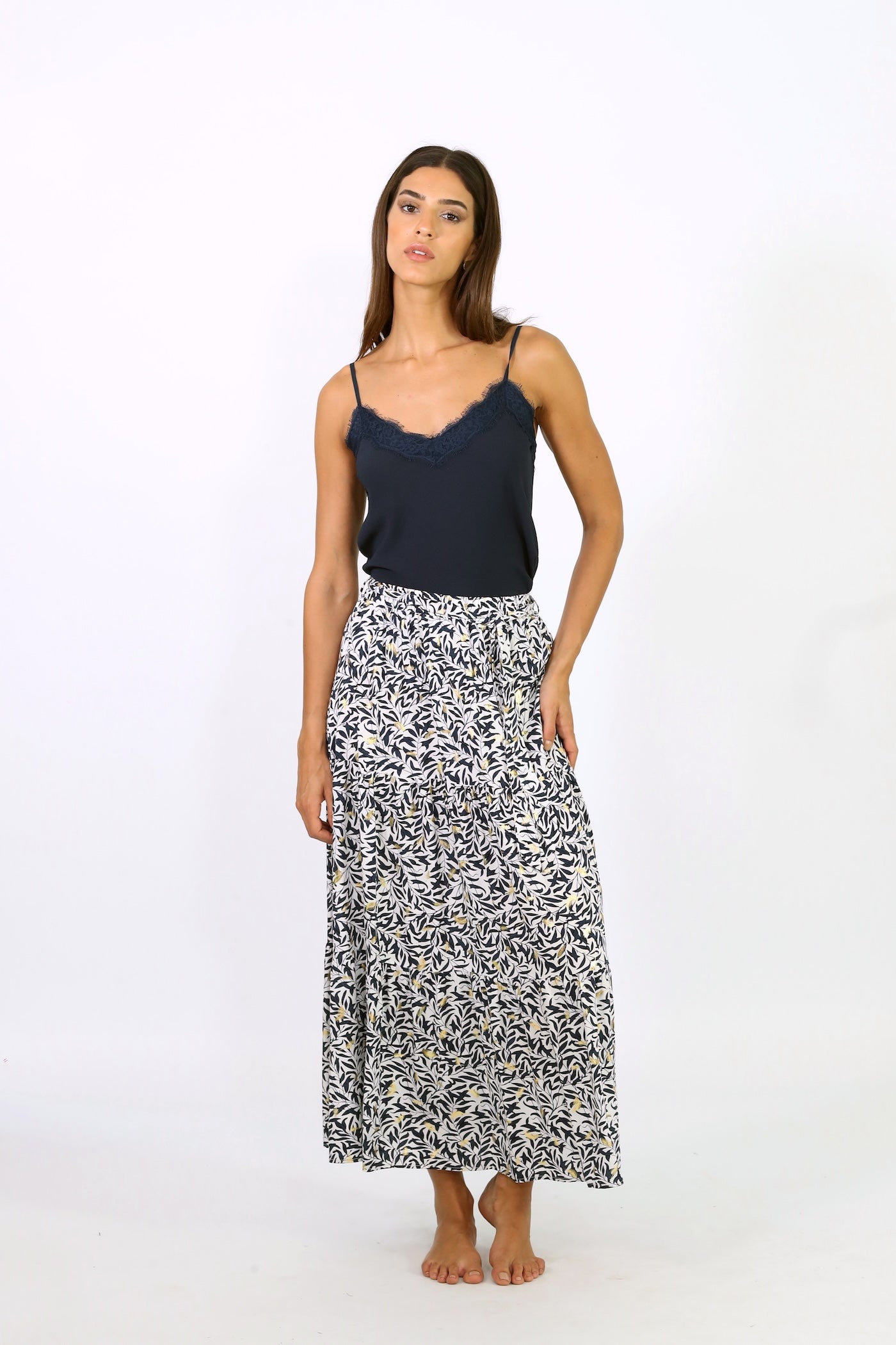 Solana Maxi Skirt - White With Gold