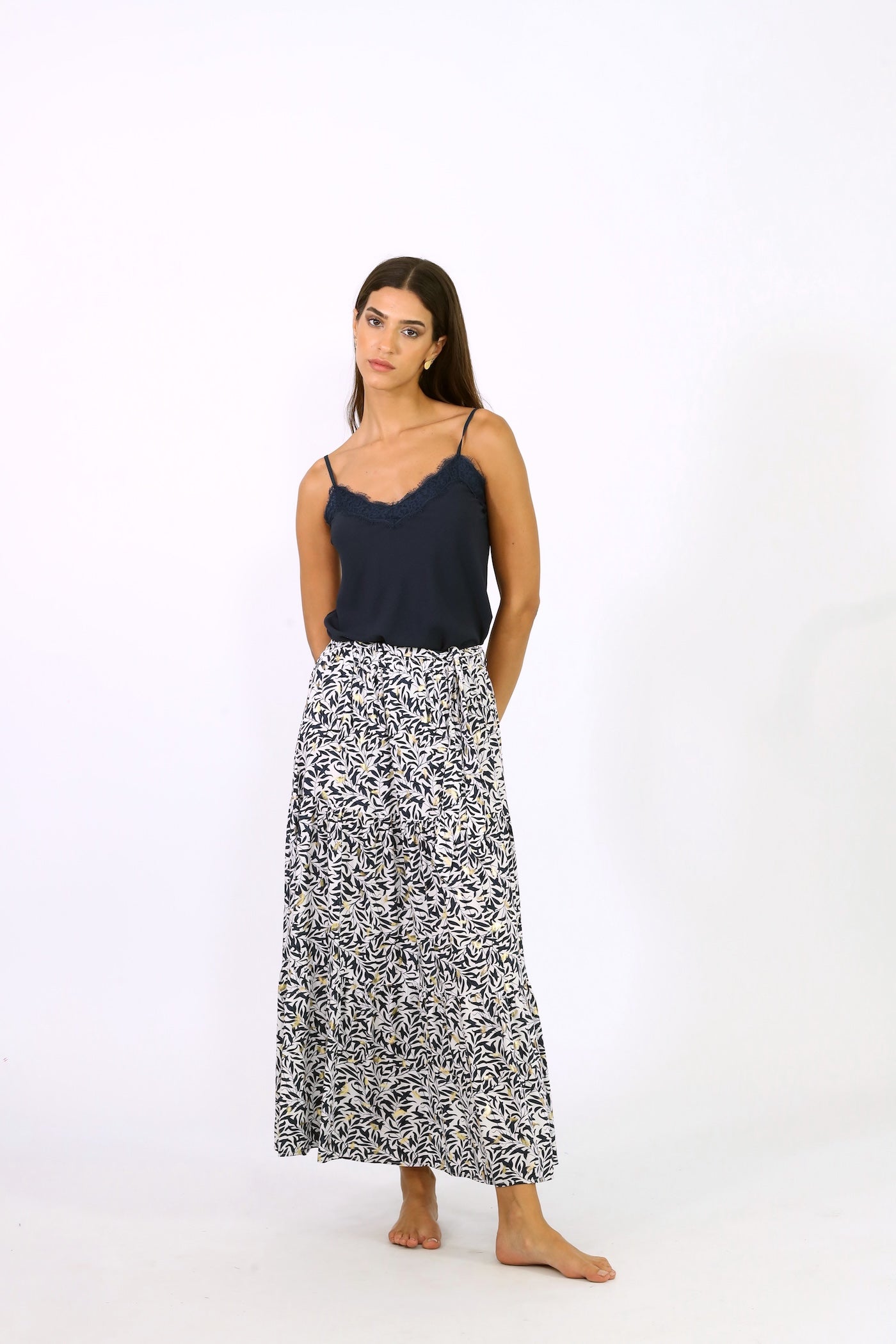 Solana Maxi Skirt - White With Gold