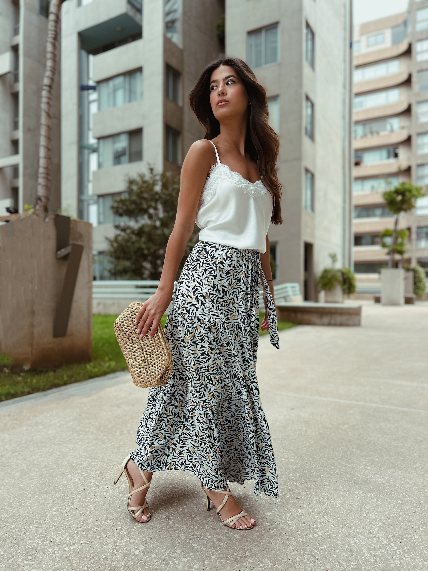 Solana Maxi Skirt - White With Gold